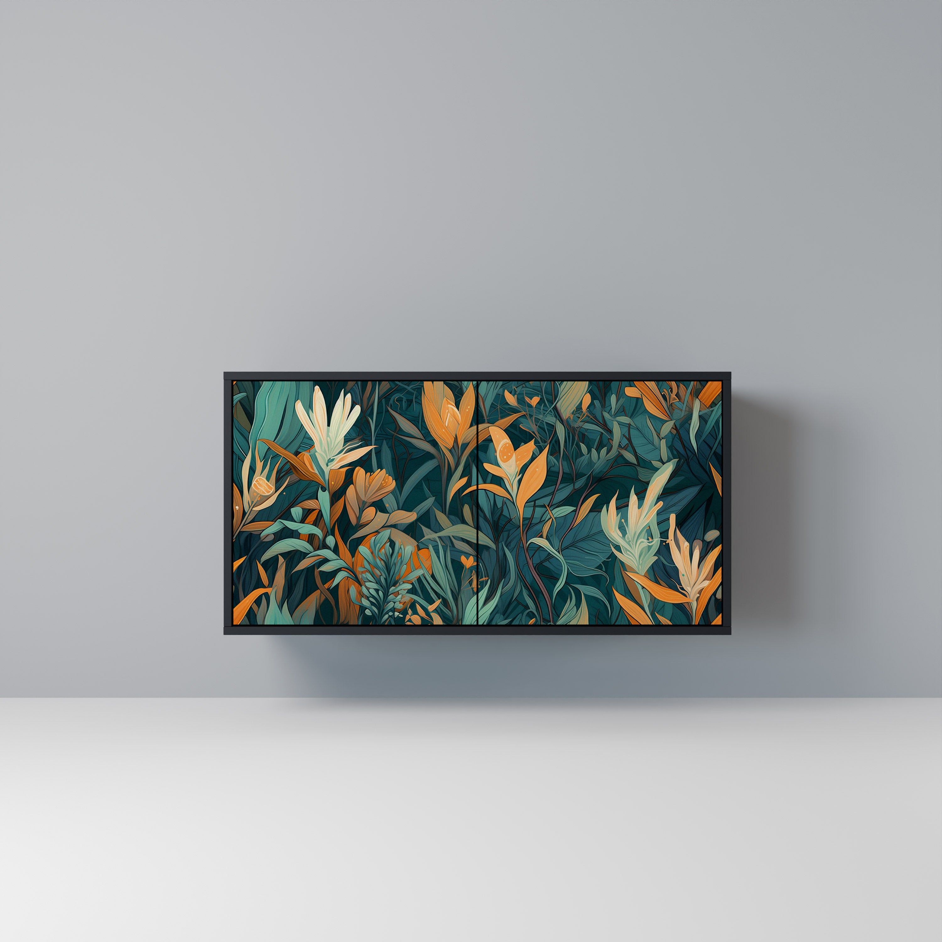 FLORAL SERENITY 2-Door Sideboard in Black Finish