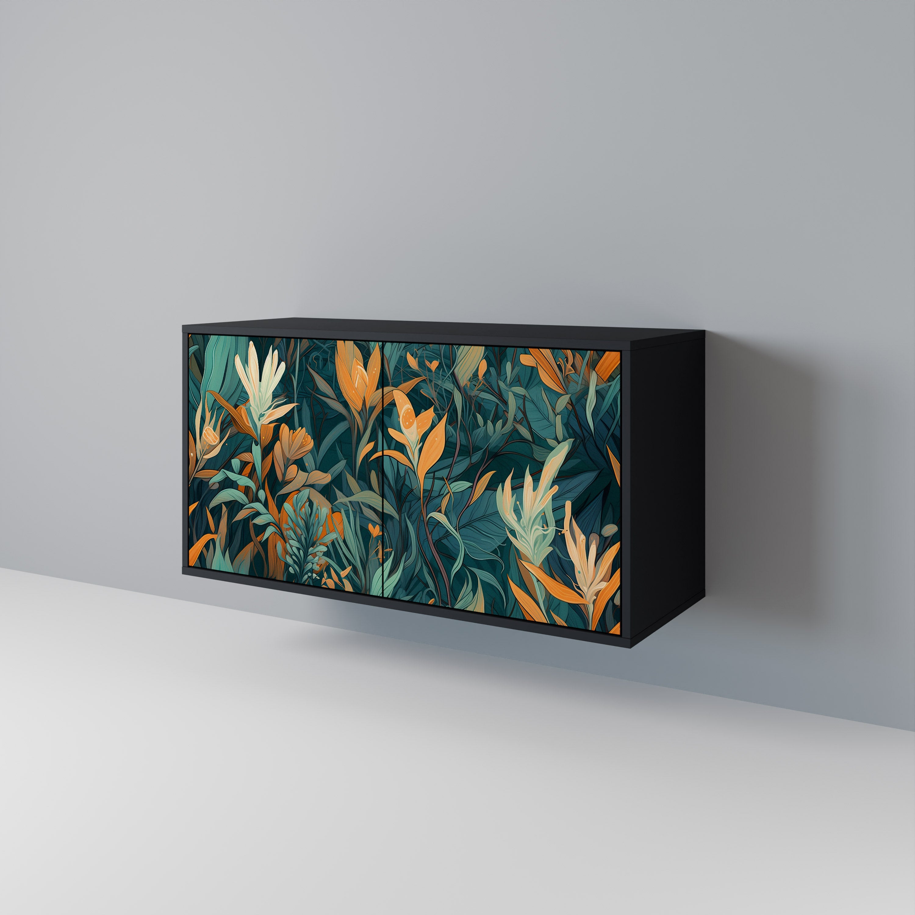 FLORAL SERENITY 2-Door Sideboard in Black Finish