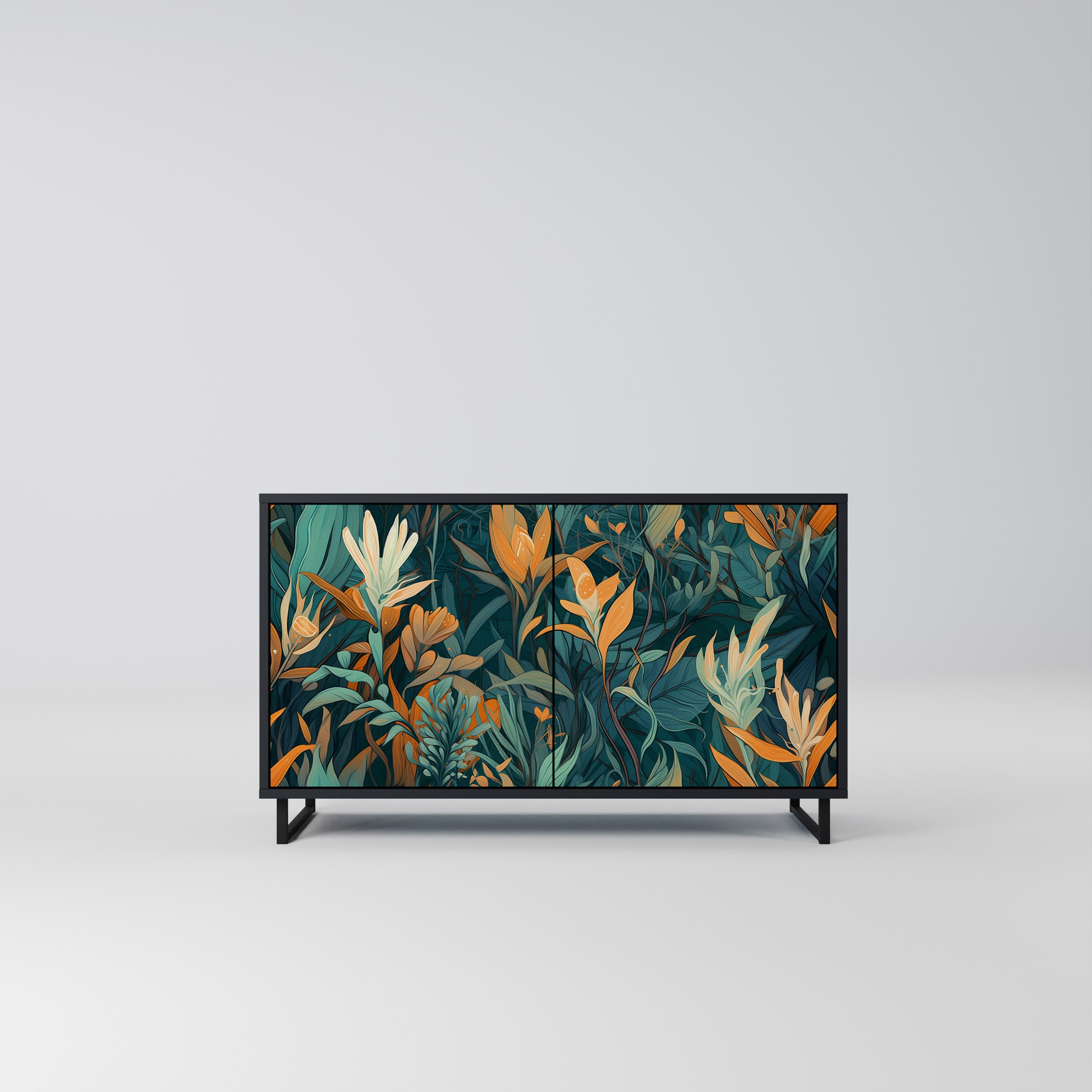 FLORAL SERENITY 2-Door Sideboard in Black Finish