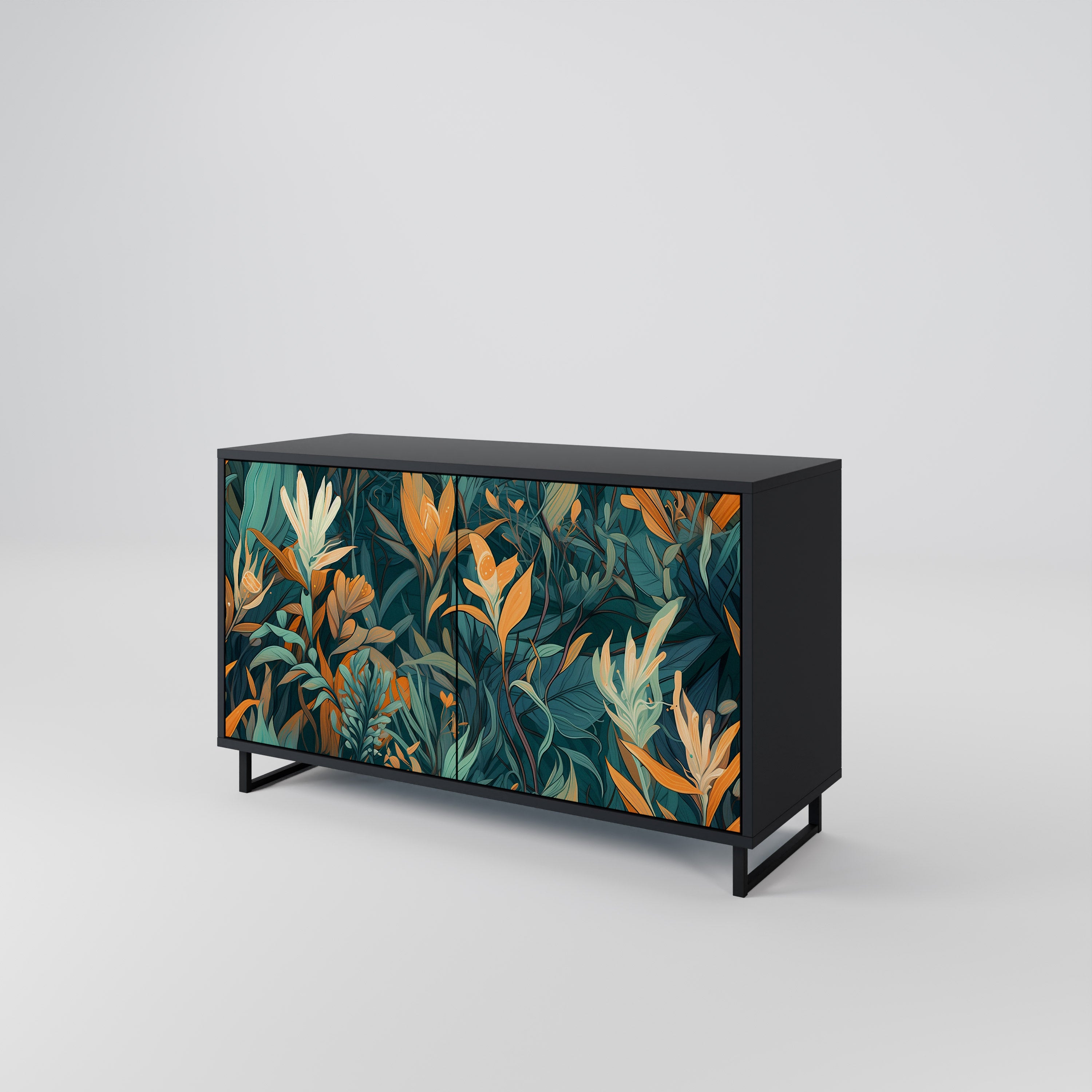 FLORAL SERENITY 2-Door Sideboard in Black Finish