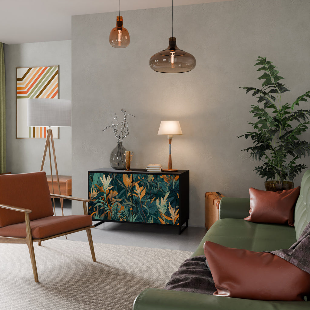 FLORAL SERENITY 2-Door Sideboard in Black Finish