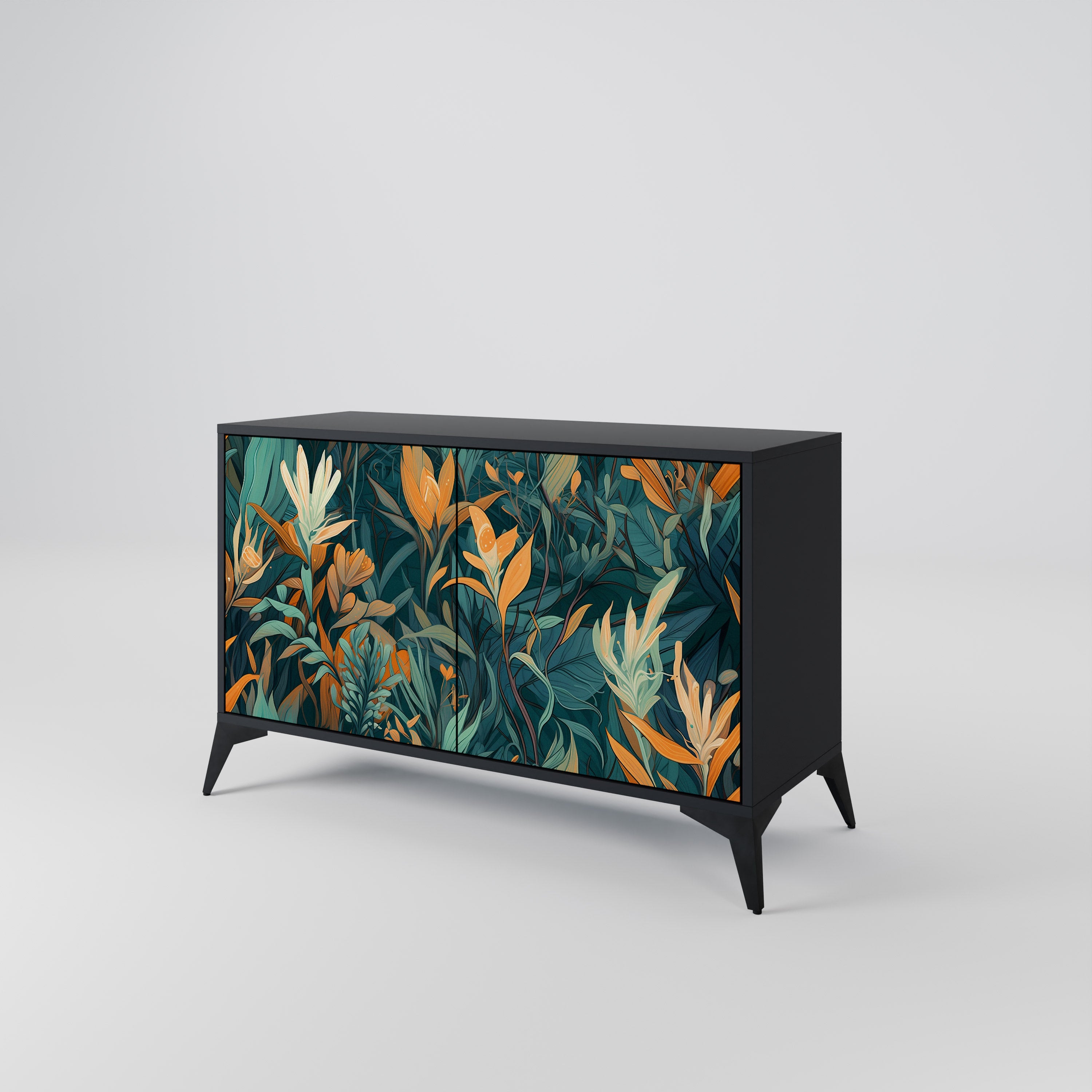 FLORAL SERENITY 2-Door Sideboard in Black Finish