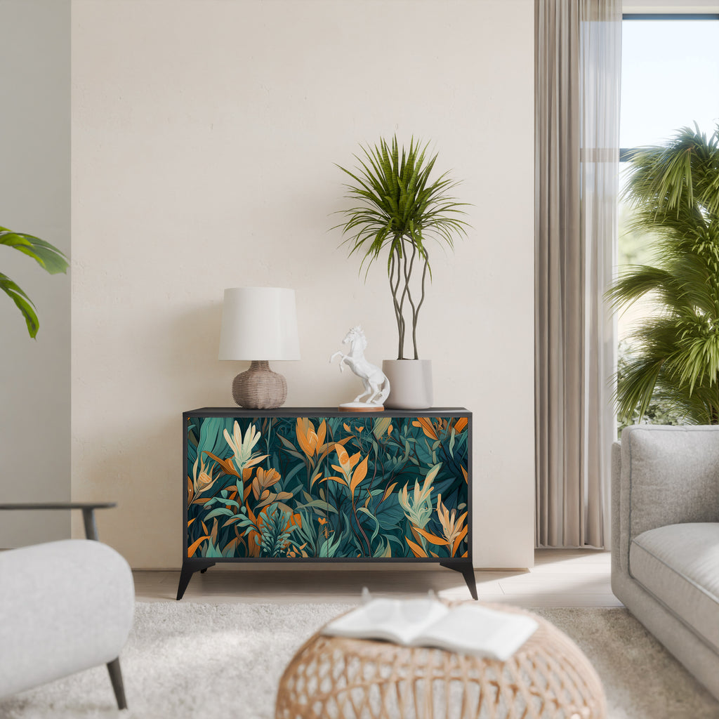 FLORAL SERENITY 2-Door Sideboard in Black Finish