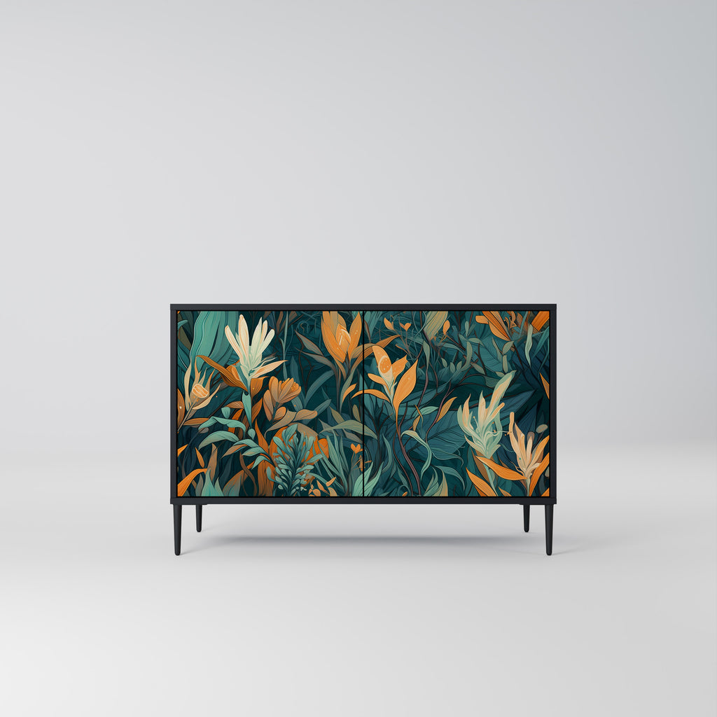 FLORAL SERENITY 2-Door Sideboard in Black Finish