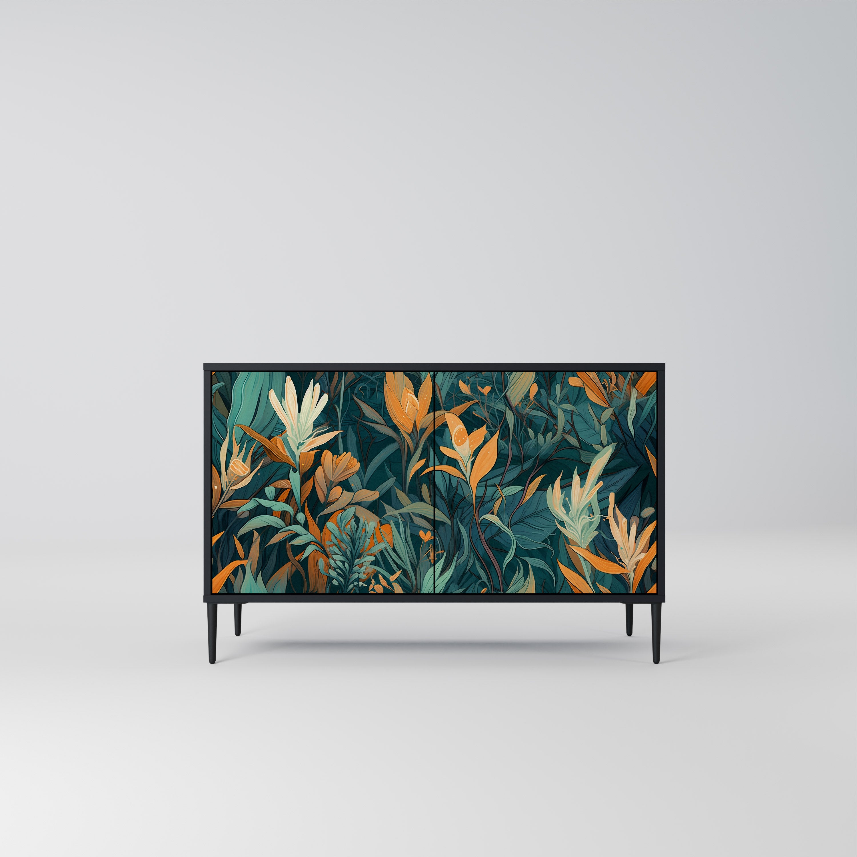 FLORAL SERENITY 2-Door Sideboard in Black Finish