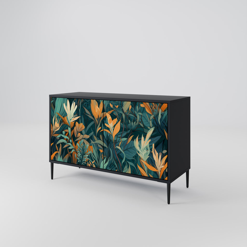 FLORAL SERENITY 2-Door Sideboard in Black Finish