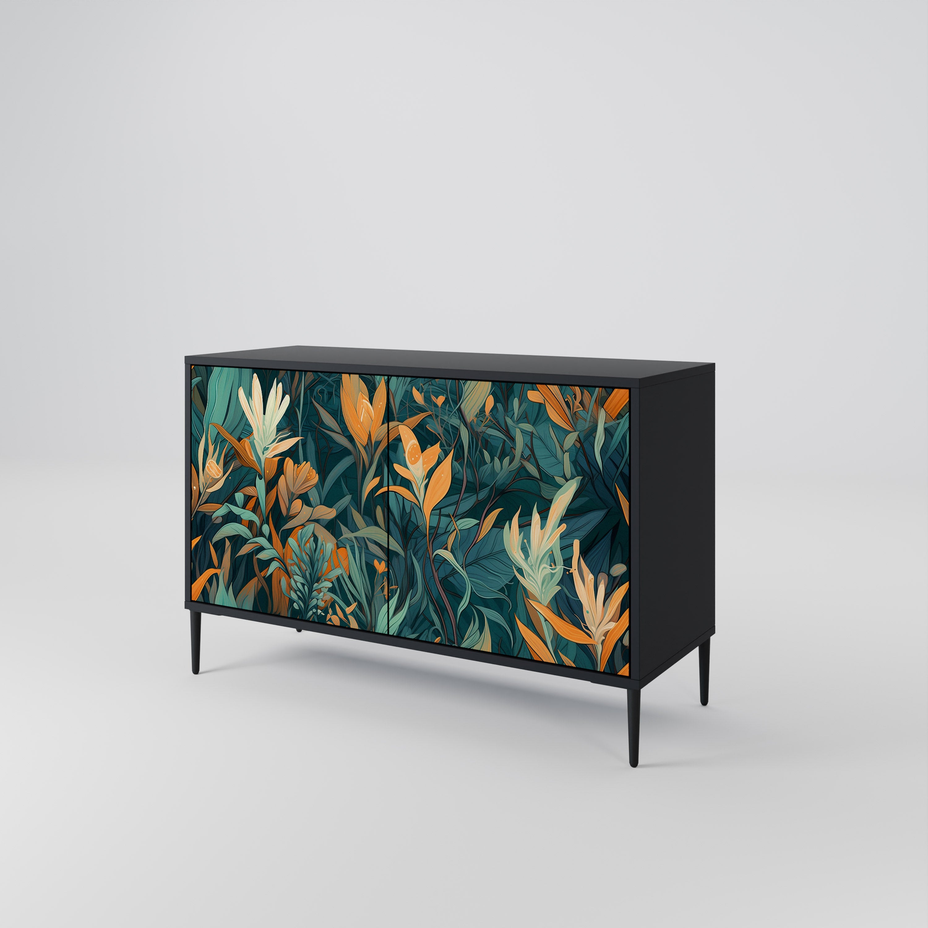 FLORAL SERENITY 2-Door Sideboard in Black Finish