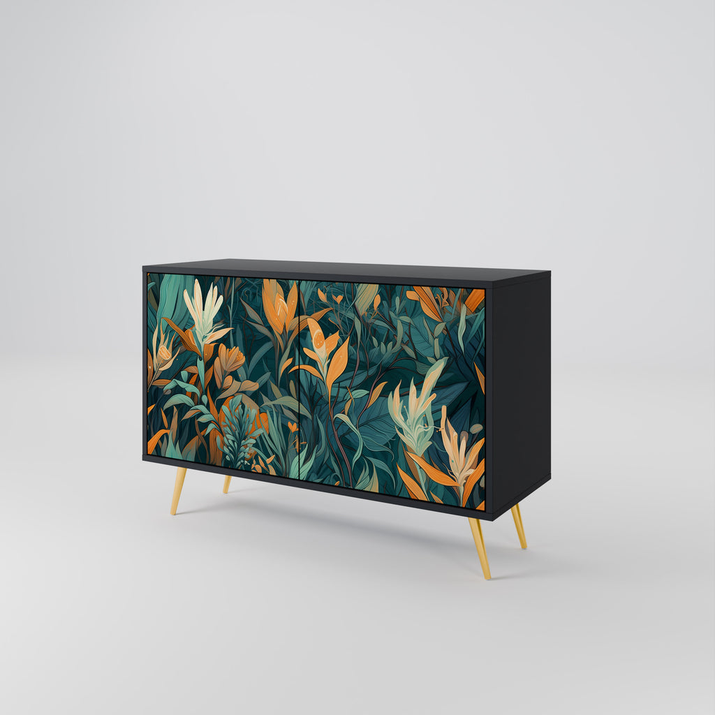 FLORAL SERENITY 2-Door Sideboard in Black Finish