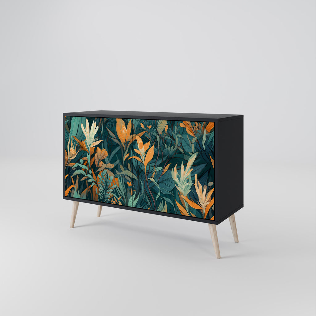 FLORAL SERENITY 2-Door Sideboard in Black Finish