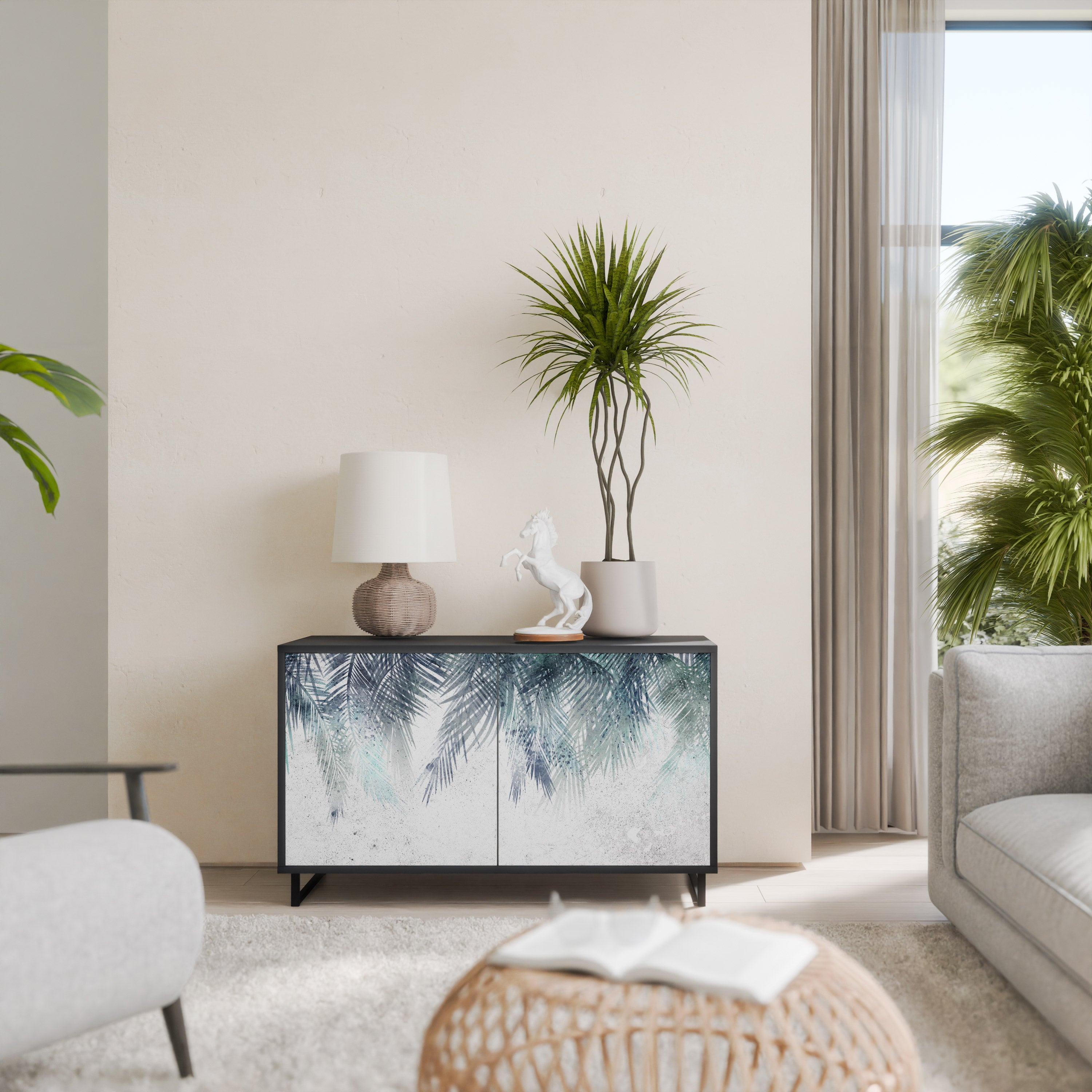 PALM VEIL 2-Door Sideboard in Black Finish