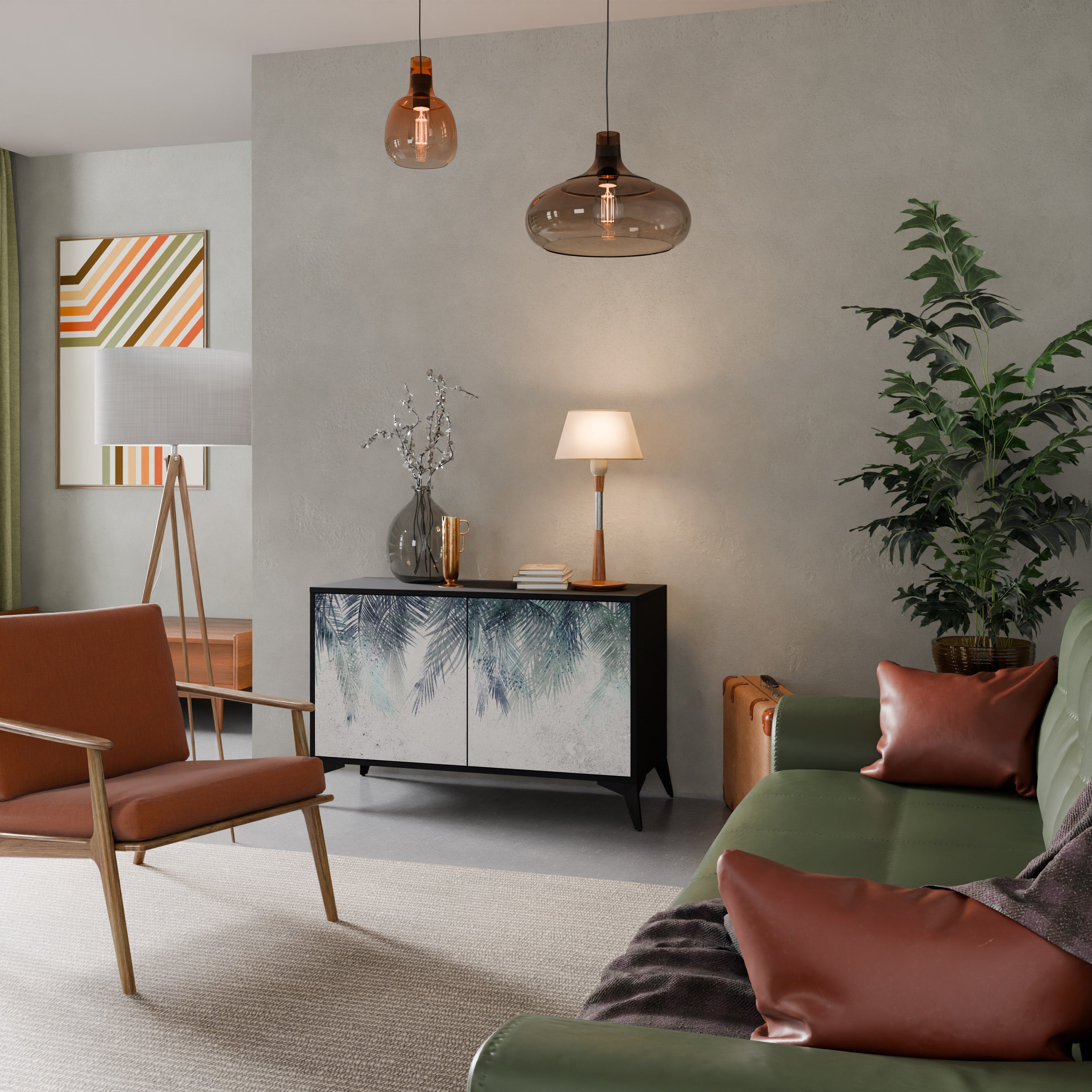 PALM VEIL 2-Door Sideboard in Black Finish