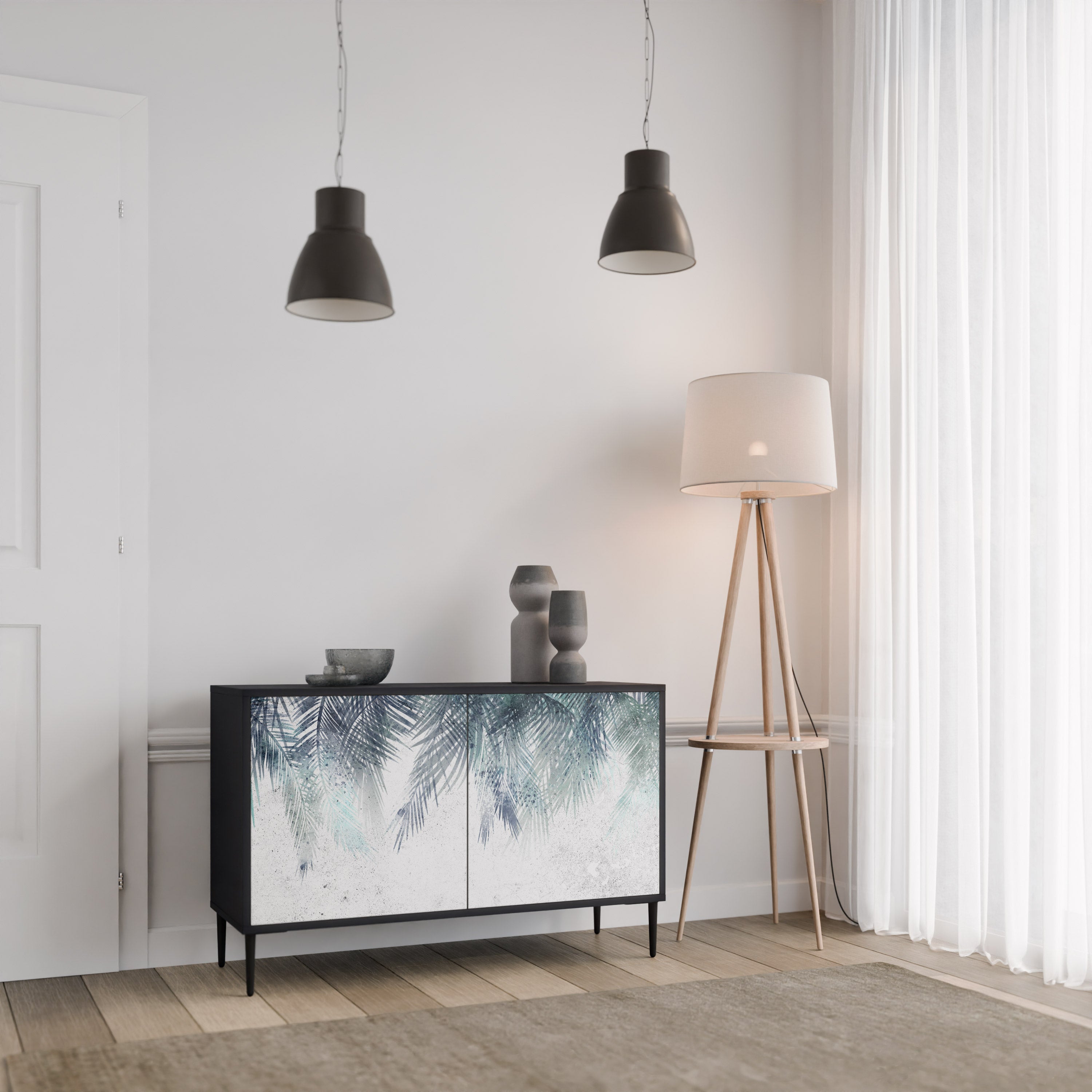 PALM VEIL 2-Door Sideboard in Black Finish