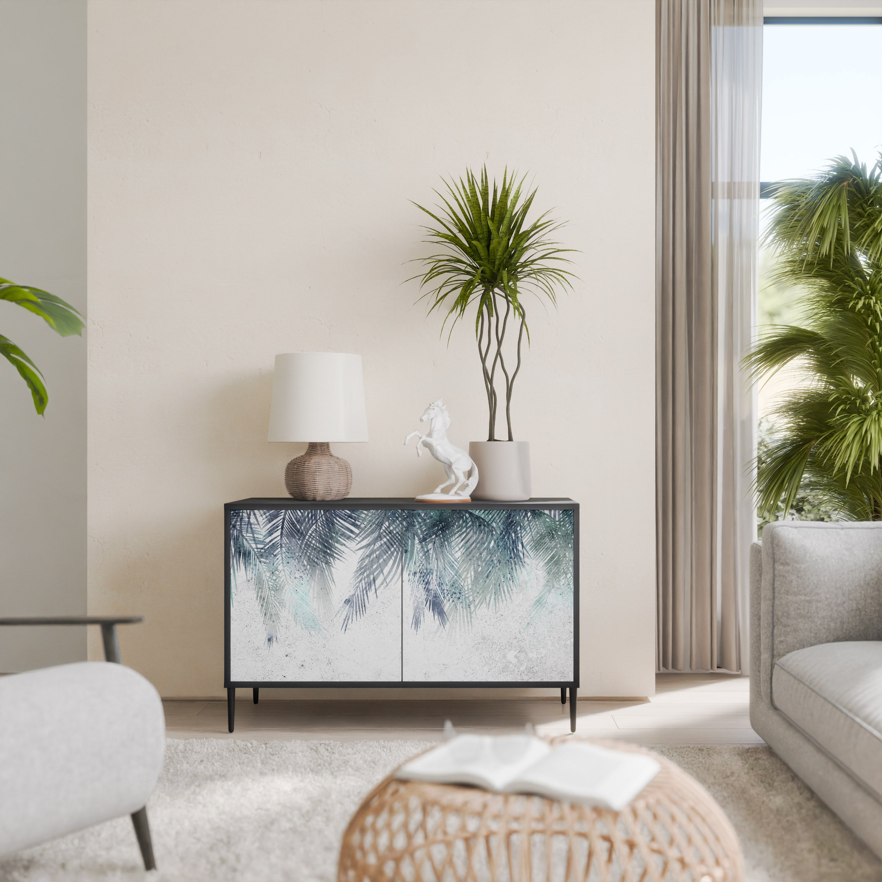 PALM VEIL 2-Door Sideboard in Black Finish