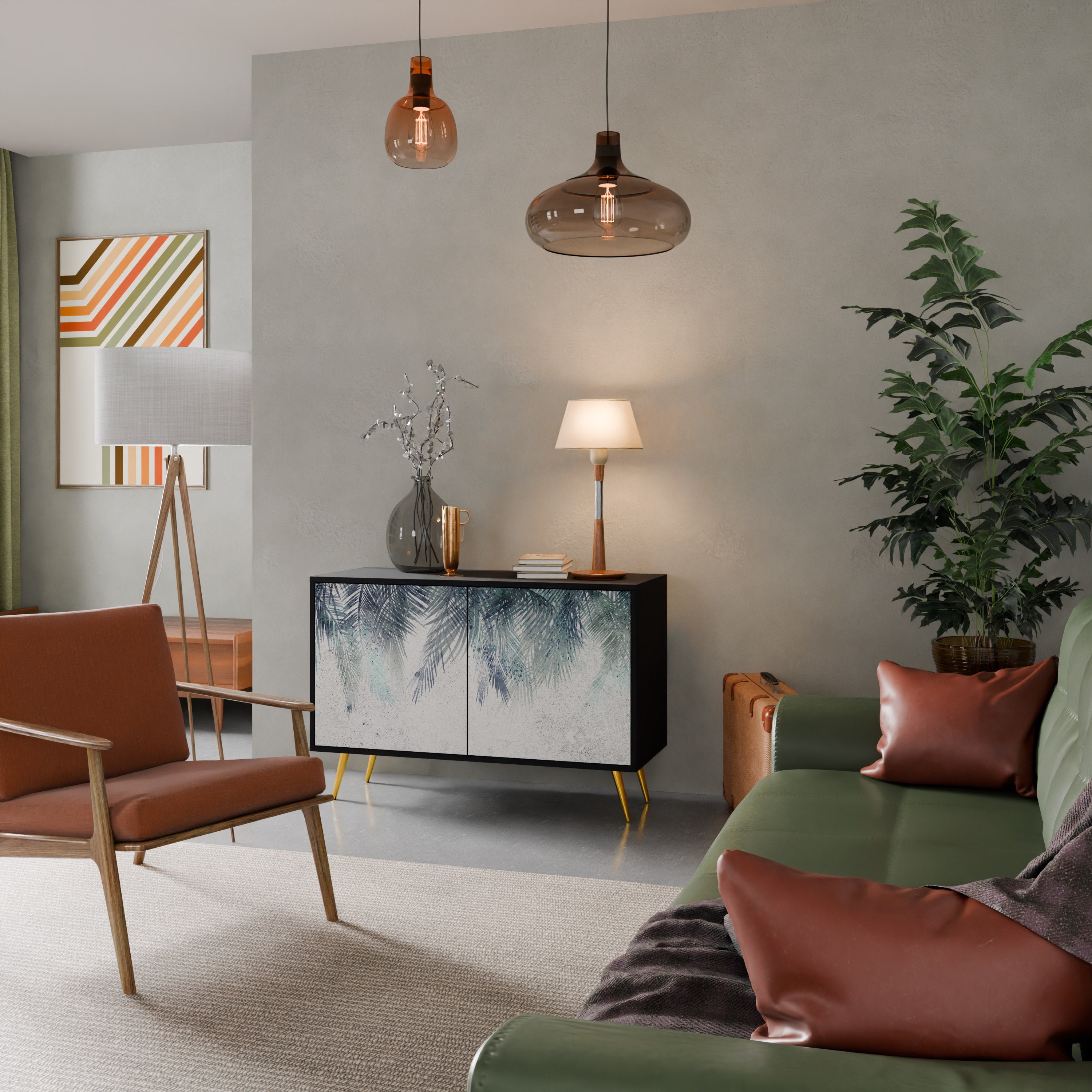 PALM VEIL 2-Door Sideboard in Black Finish