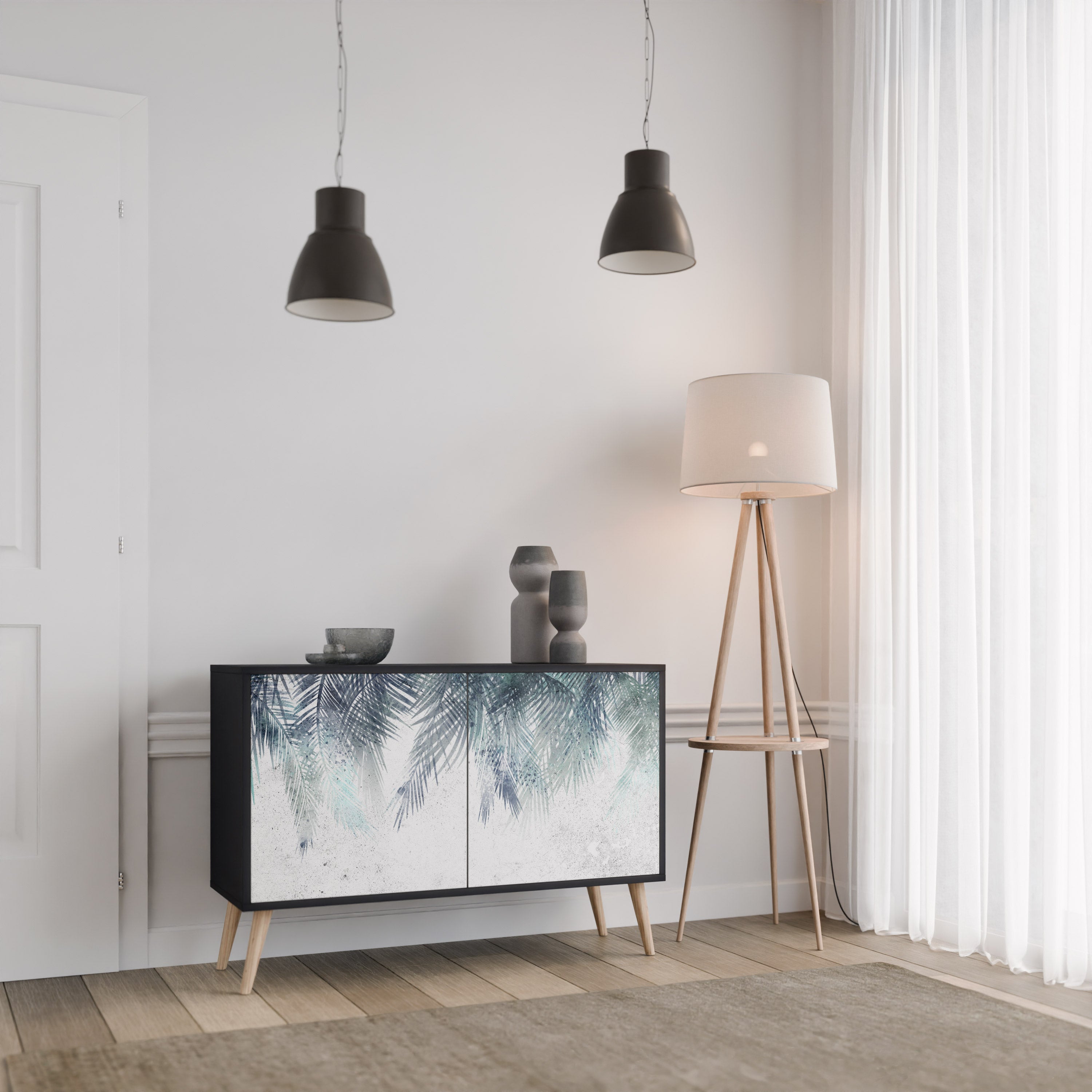 PALM VEIL 2-Door Sideboard in Black Finish