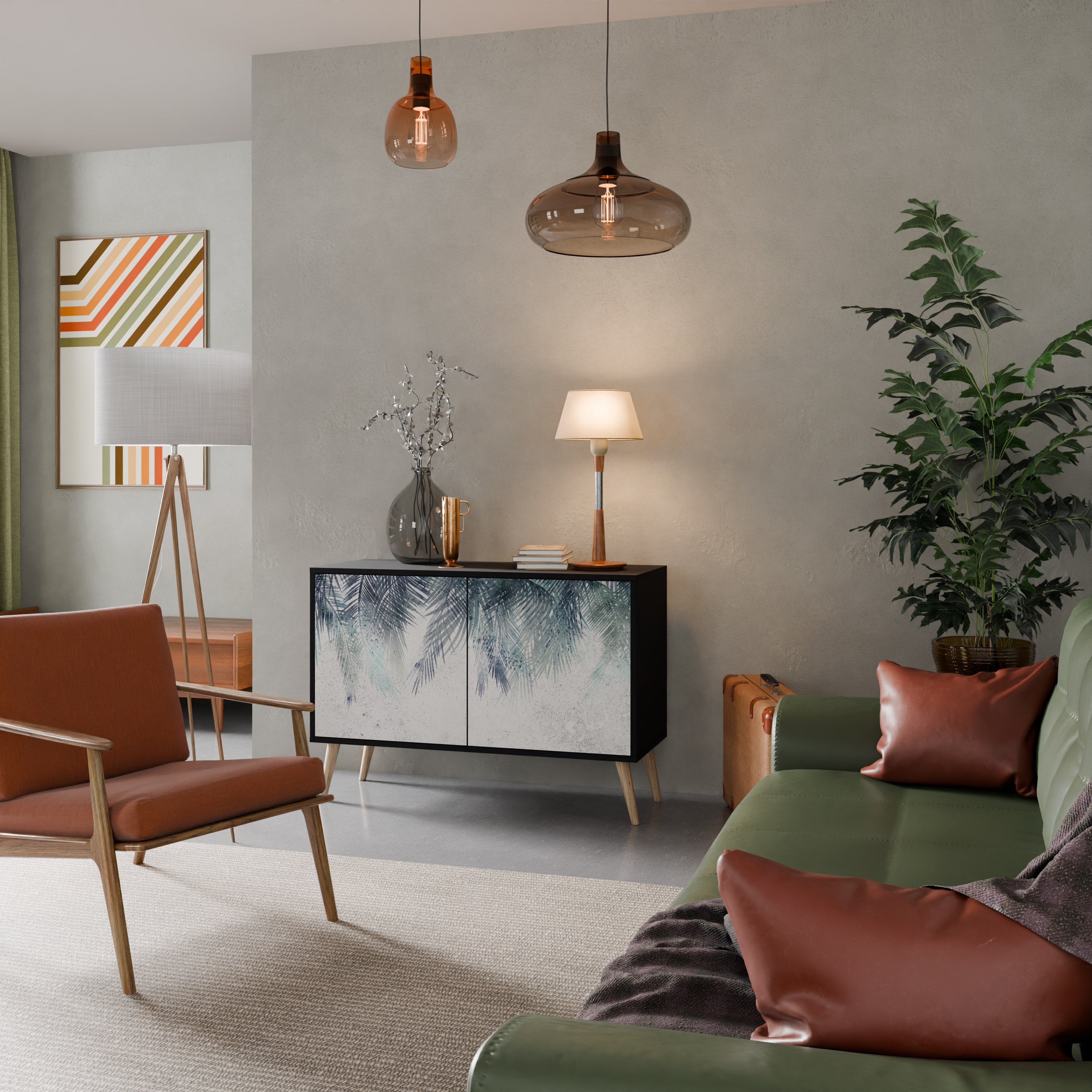 PALM VEIL 2-Door Sideboard in Black Finish