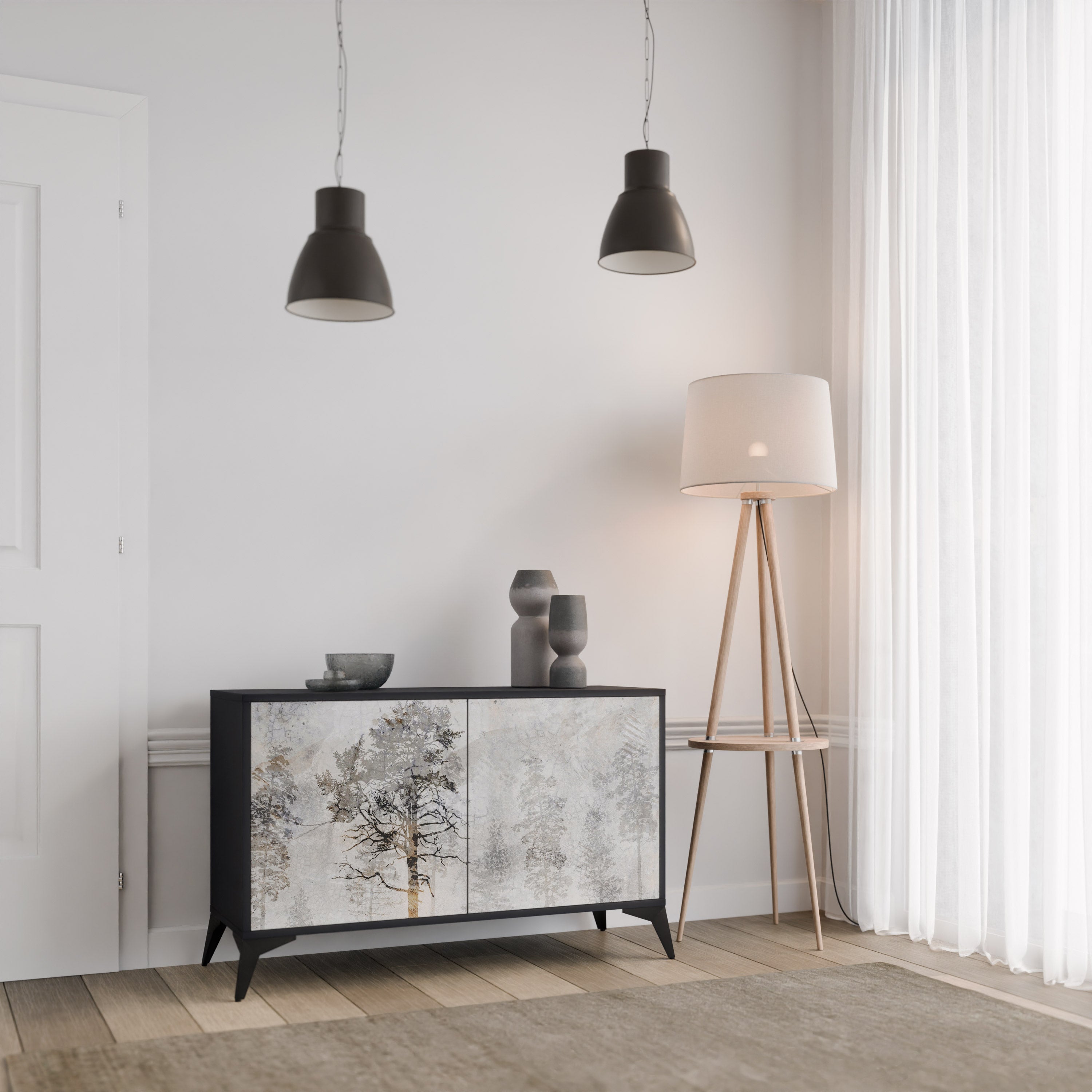 FADE IN THE TREES 2-Door Sideboard in Black Finish