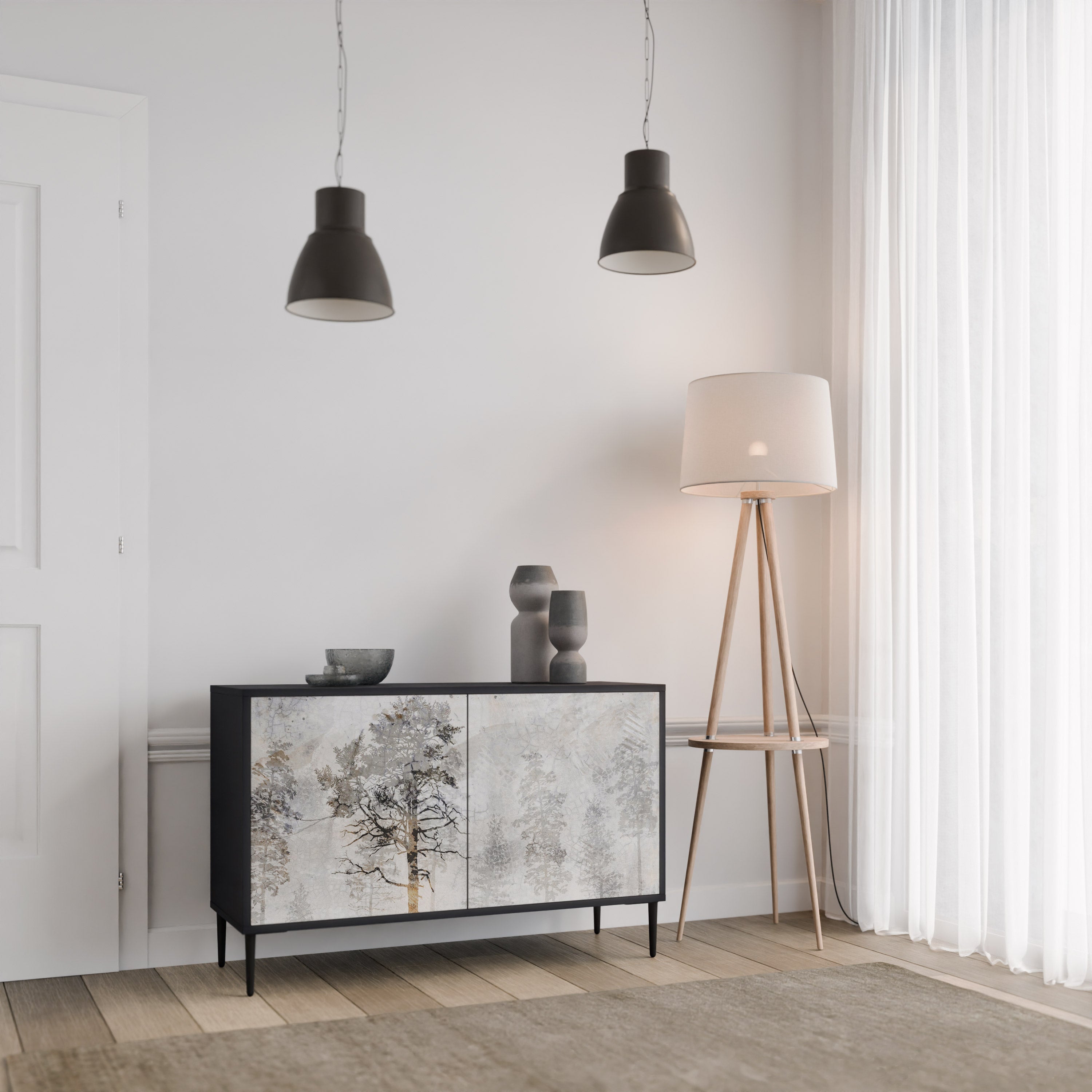 FADE IN THE TREES 2-Door Sideboard in Black Finish