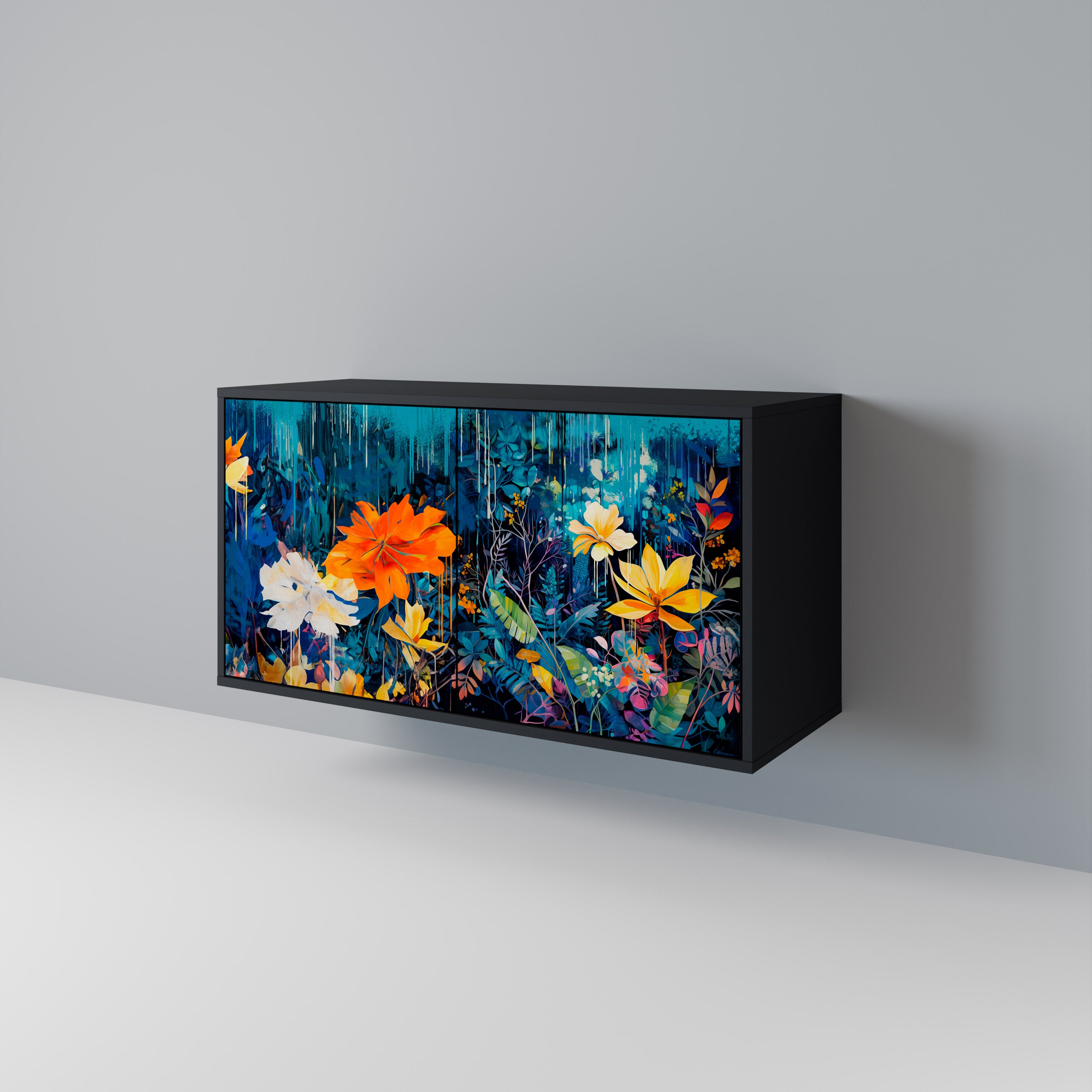 MIDNIGHT BLOSSOM 2-Door Sideboard in Black Finish