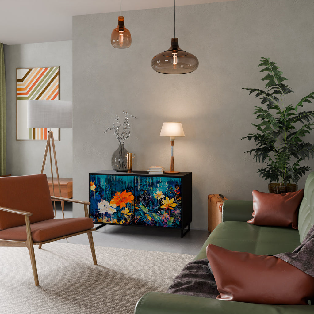 MIDNIGHT BLOSSOM 2-Door Sideboard in Black Finish