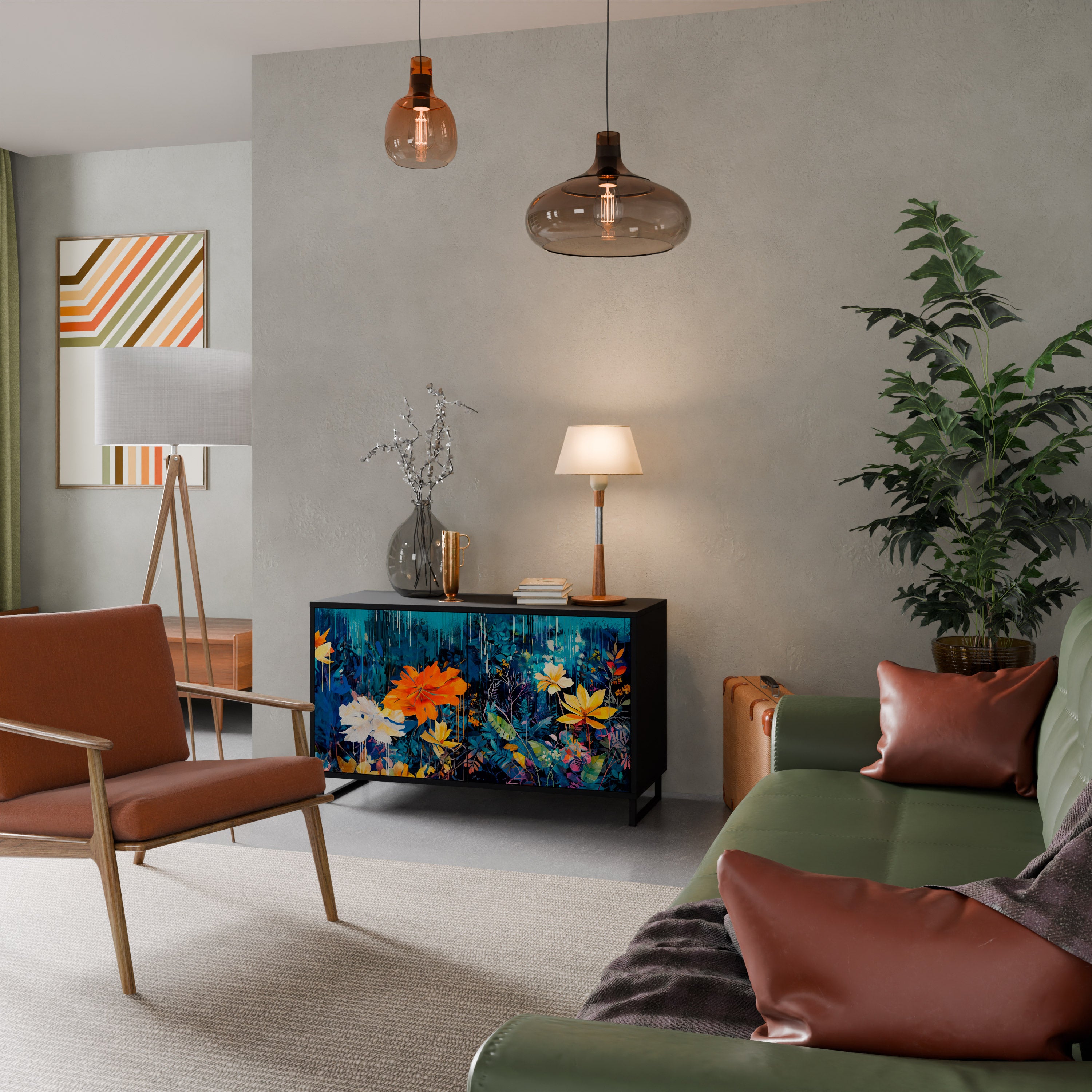 MIDNIGHT BLOSSOM 2-Door Sideboard in Black Finish