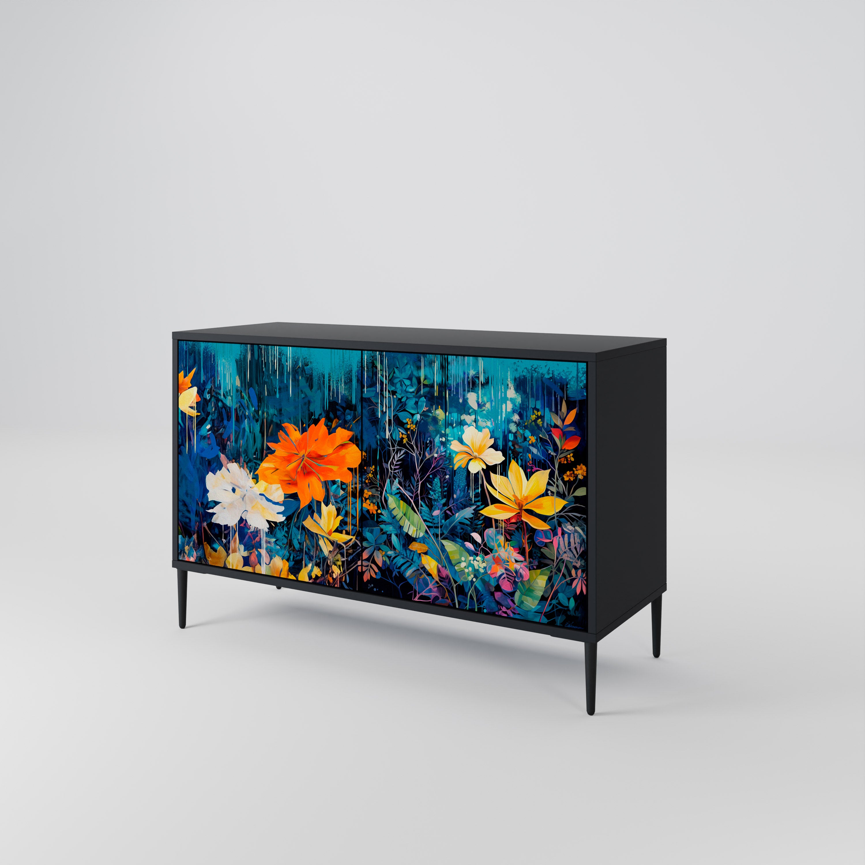 MIDNIGHT BLOSSOM 2-Door Sideboard in Black Finish