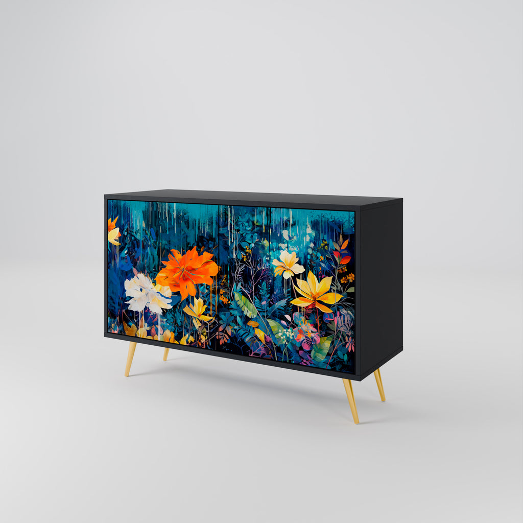 MIDNIGHT BLOSSOM 2-Door Sideboard in Black Finish