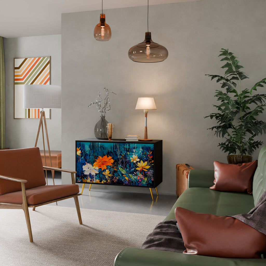 MIDNIGHT BLOSSOM 2-Door Sideboard in Black Finish