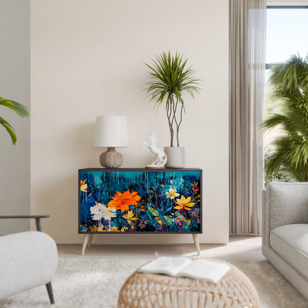 MIDNIGHT BLOSSOM 2-Door Sideboard in Black Finish