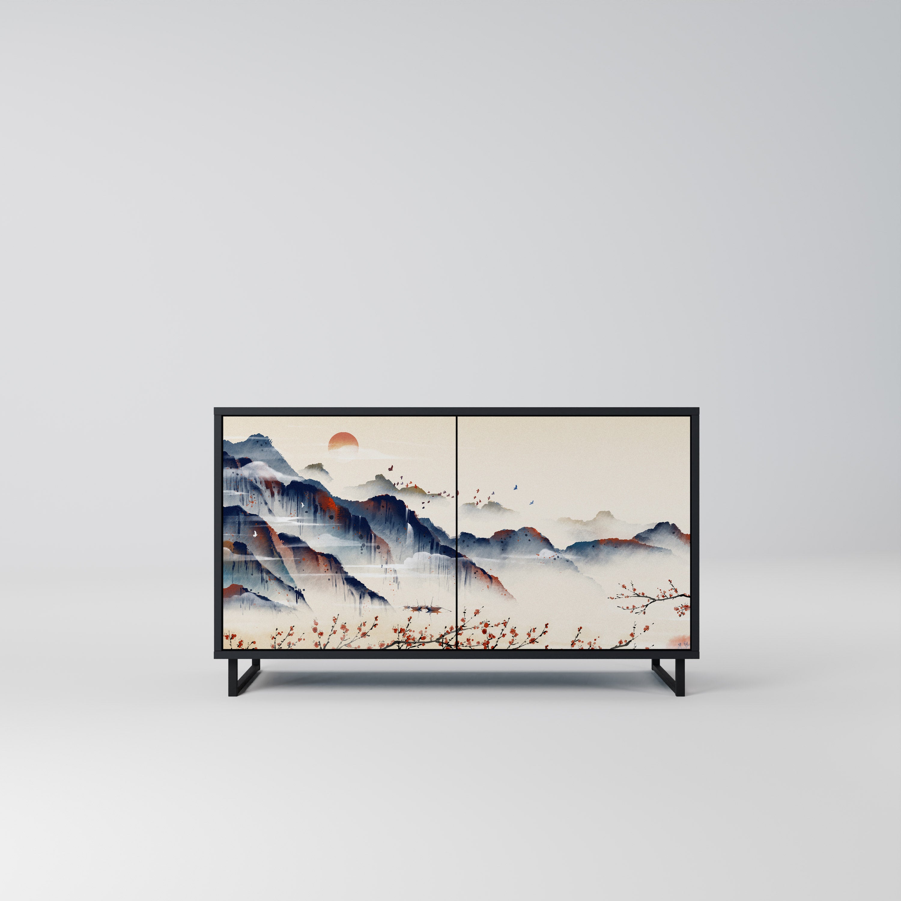 JAPANESE LANDSCAPE 2-Door Sideboard in Black Finish