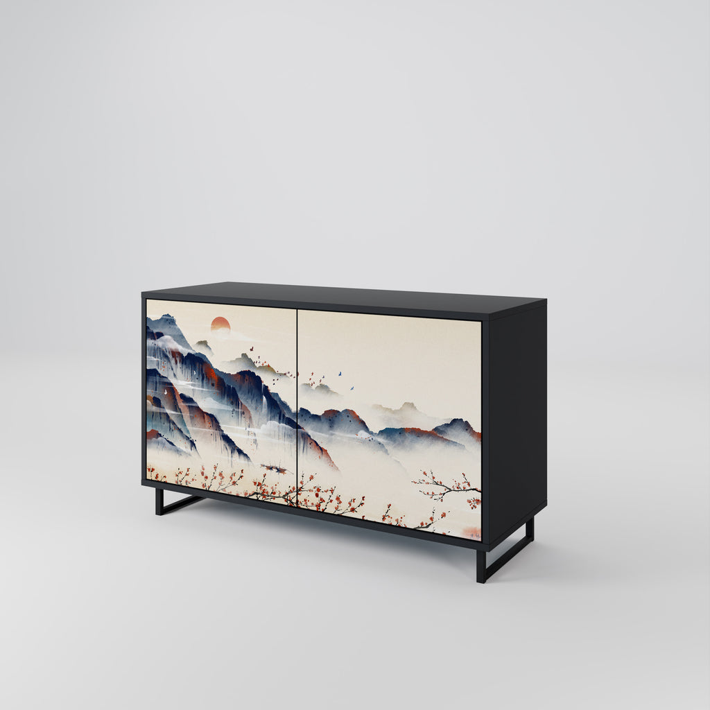 JAPANESE LANDSCAPE 2-Door Sideboard in Black Finish