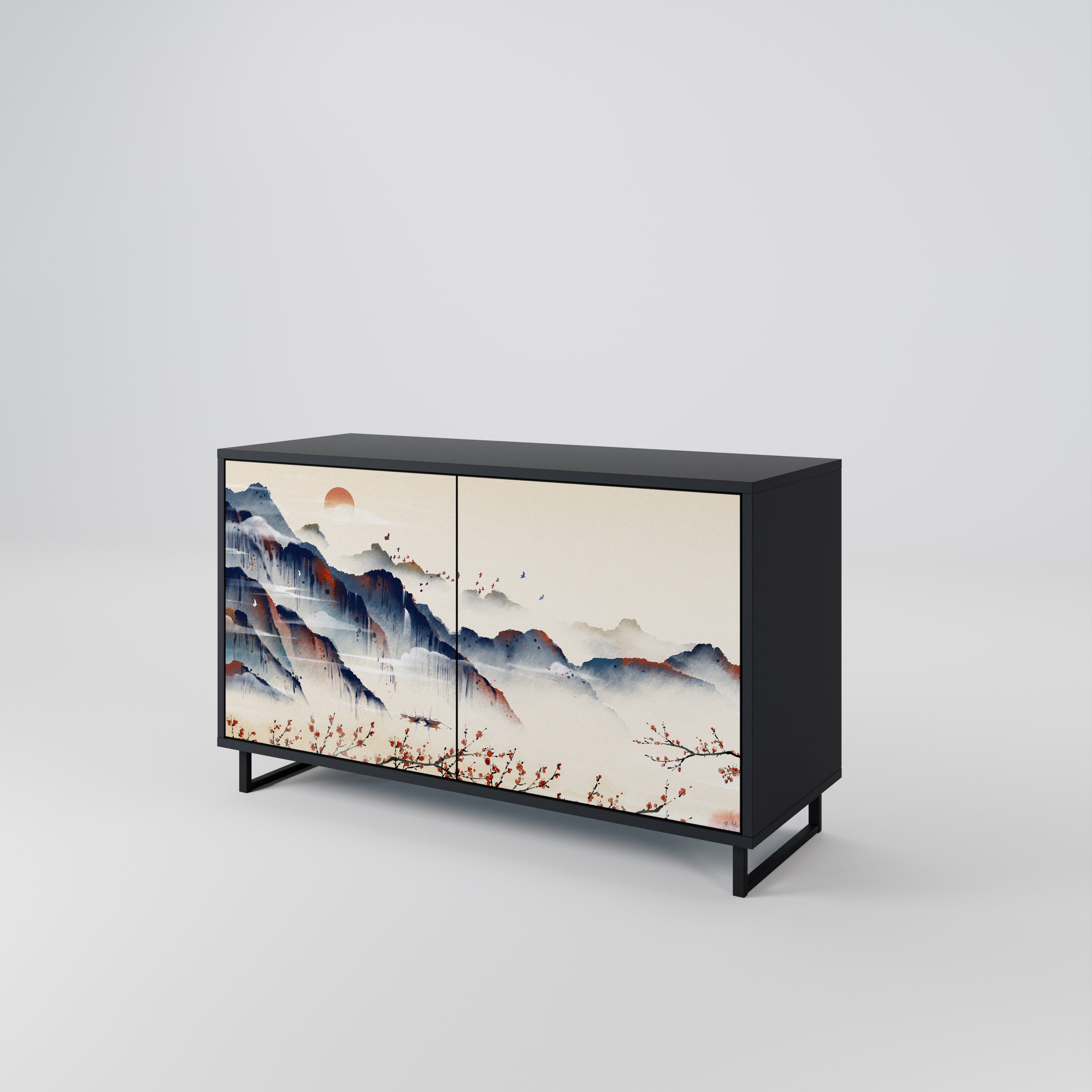 JAPANESE LANDSCAPE 2-Door Sideboard in Black Finish