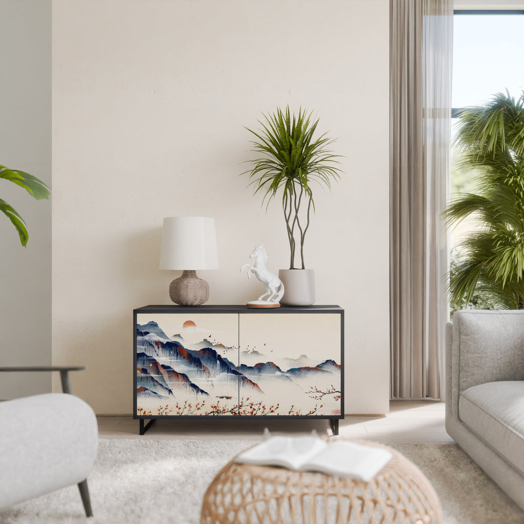 JAPANESE LANDSCAPE 2-Door Sideboard in Black Finish