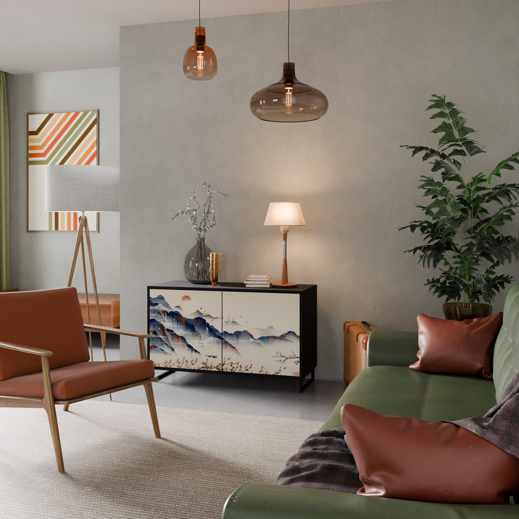 JAPANESE LANDSCAPE 2-Door Sideboard in Black Finish