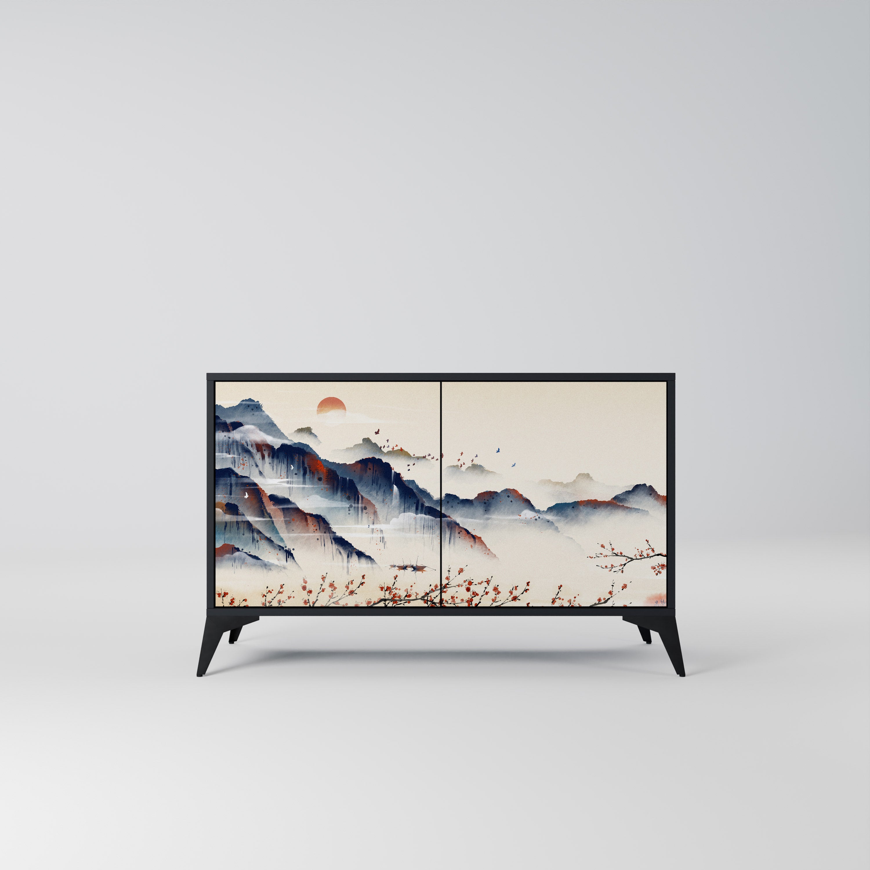 JAPANESE LANDSCAPE 2-Door Sideboard in Black Finish