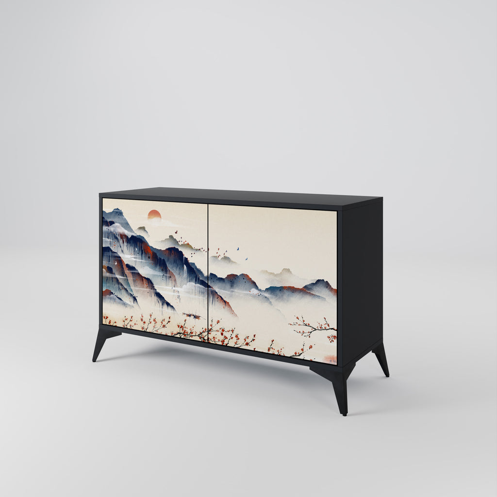 JAPANESE LANDSCAPE 2-Door Sideboard in Black Finish