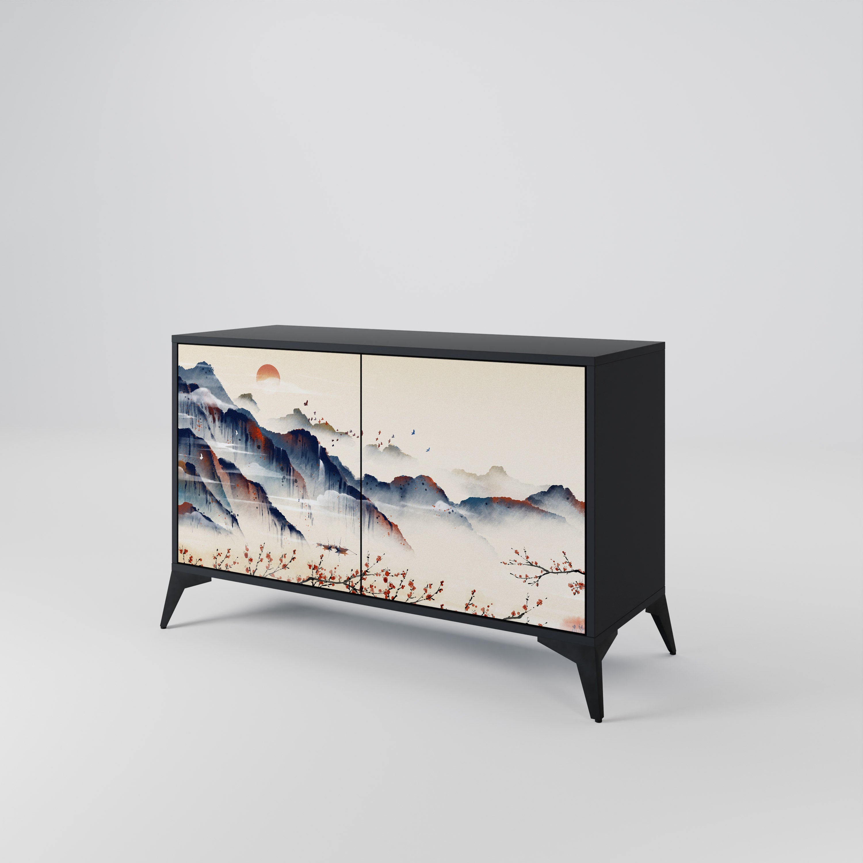 JAPANESE LANDSCAPE 2-Door Sideboard in Black Finish