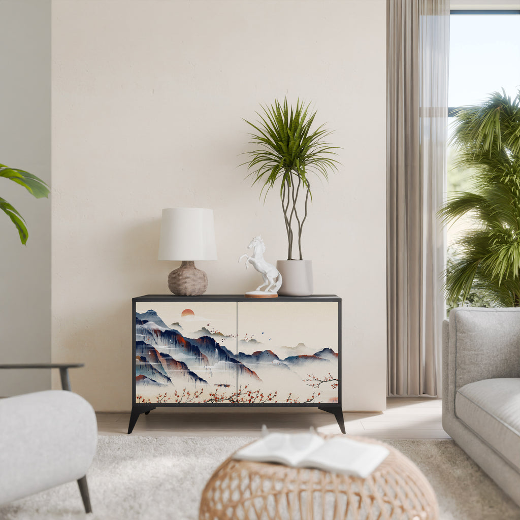 JAPANESE LANDSCAPE 2-Door Sideboard in Black Finish