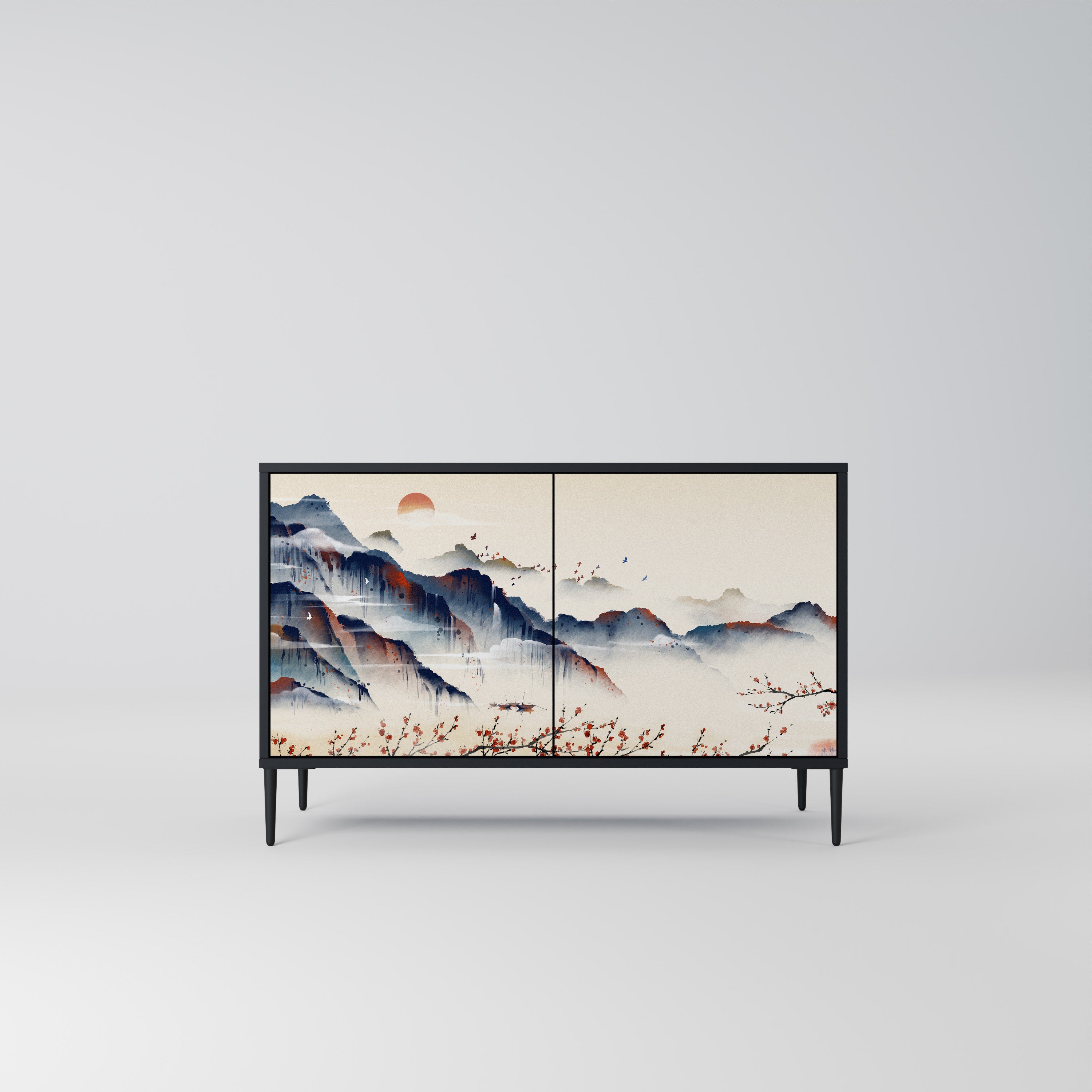 JAPANESE LANDSCAPE 2-Door Sideboard in Black Finish