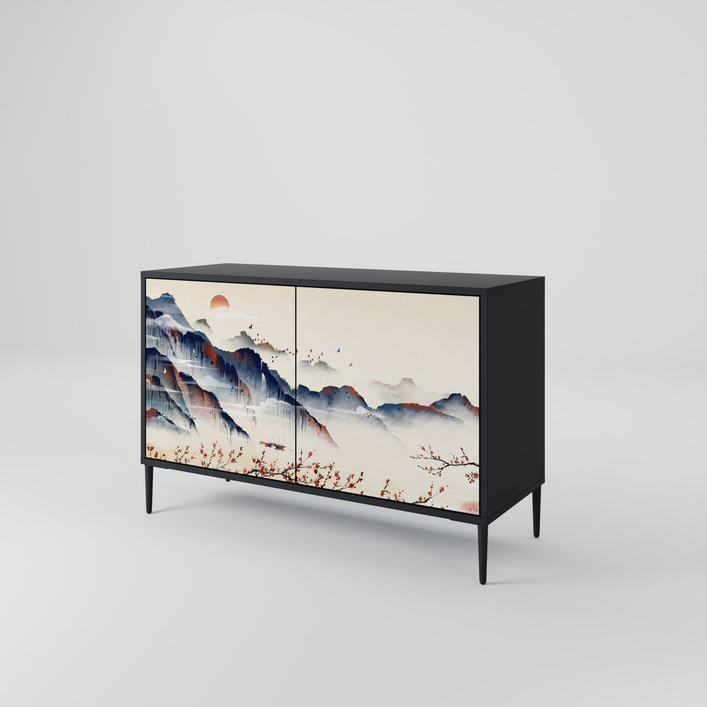 JAPANESE LANDSCAPE 2-Door Sideboard in Black Finish