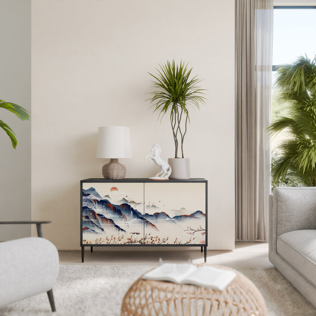 JAPANESE LANDSCAPE 2-Door Sideboard in Black Finish