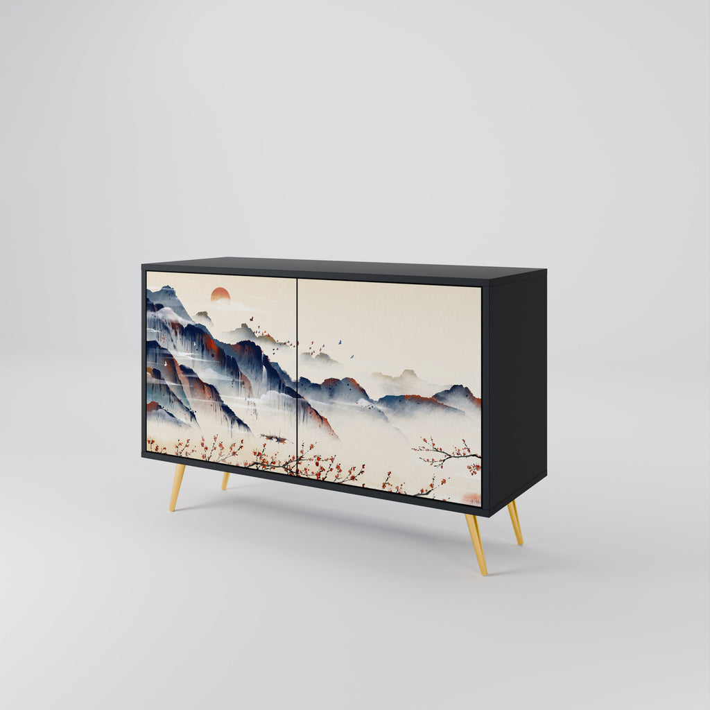JAPANESE LANDSCAPE 2-Door Sideboard in Black Finish
