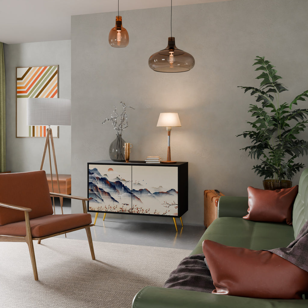 JAPANESE LANDSCAPE 2-Door Sideboard in Black Finish