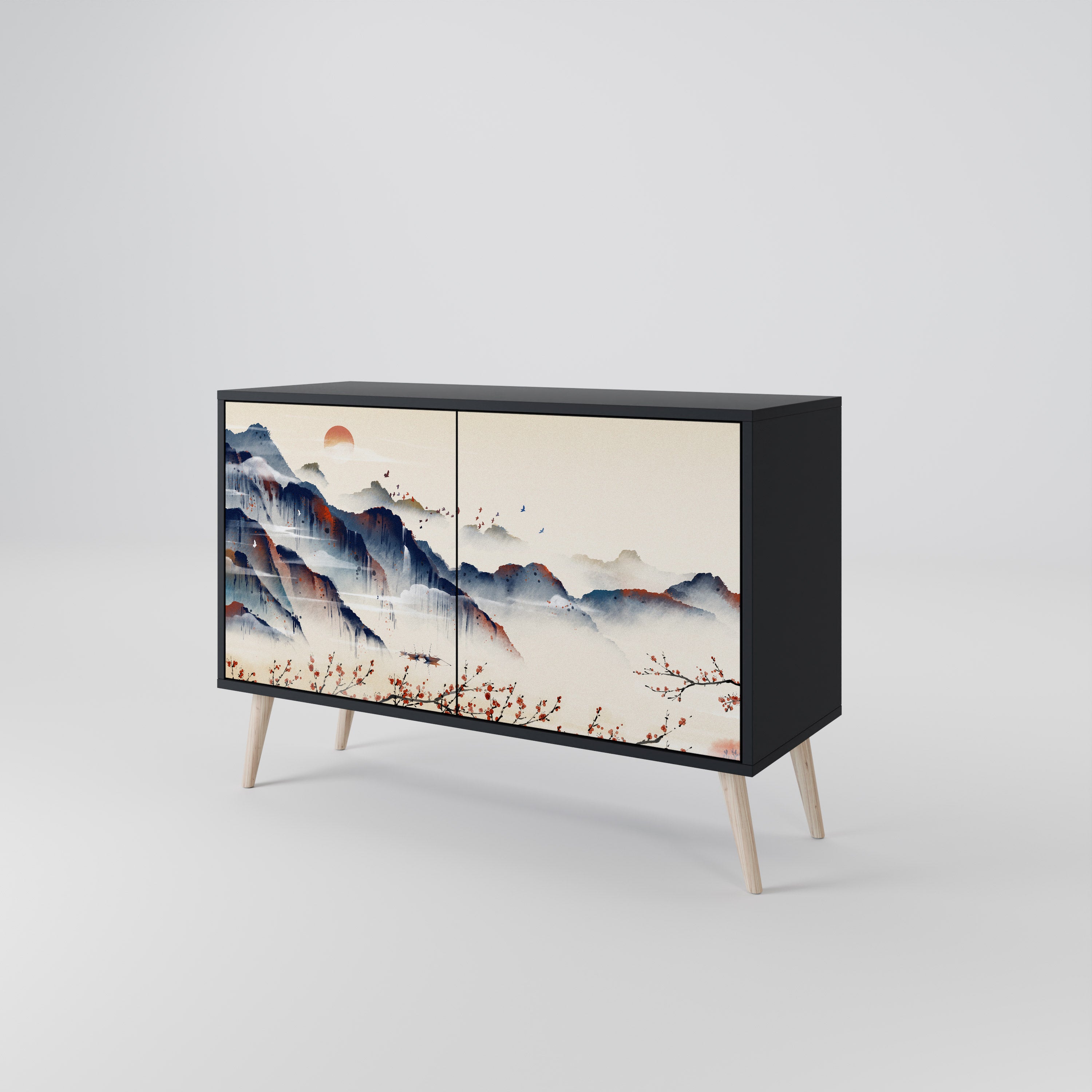 JAPANESE LANDSCAPE 2-Door Sideboard in Black Finish