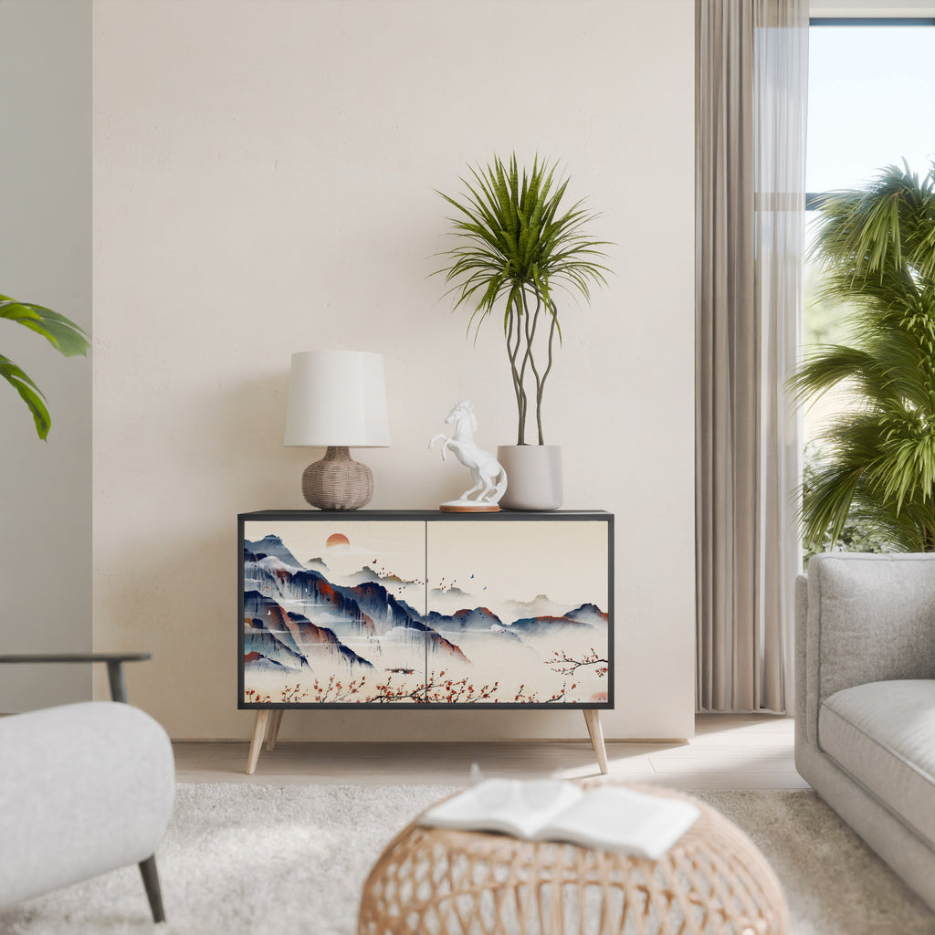 JAPANESE LANDSCAPE 2-Door Sideboard in Black Finish