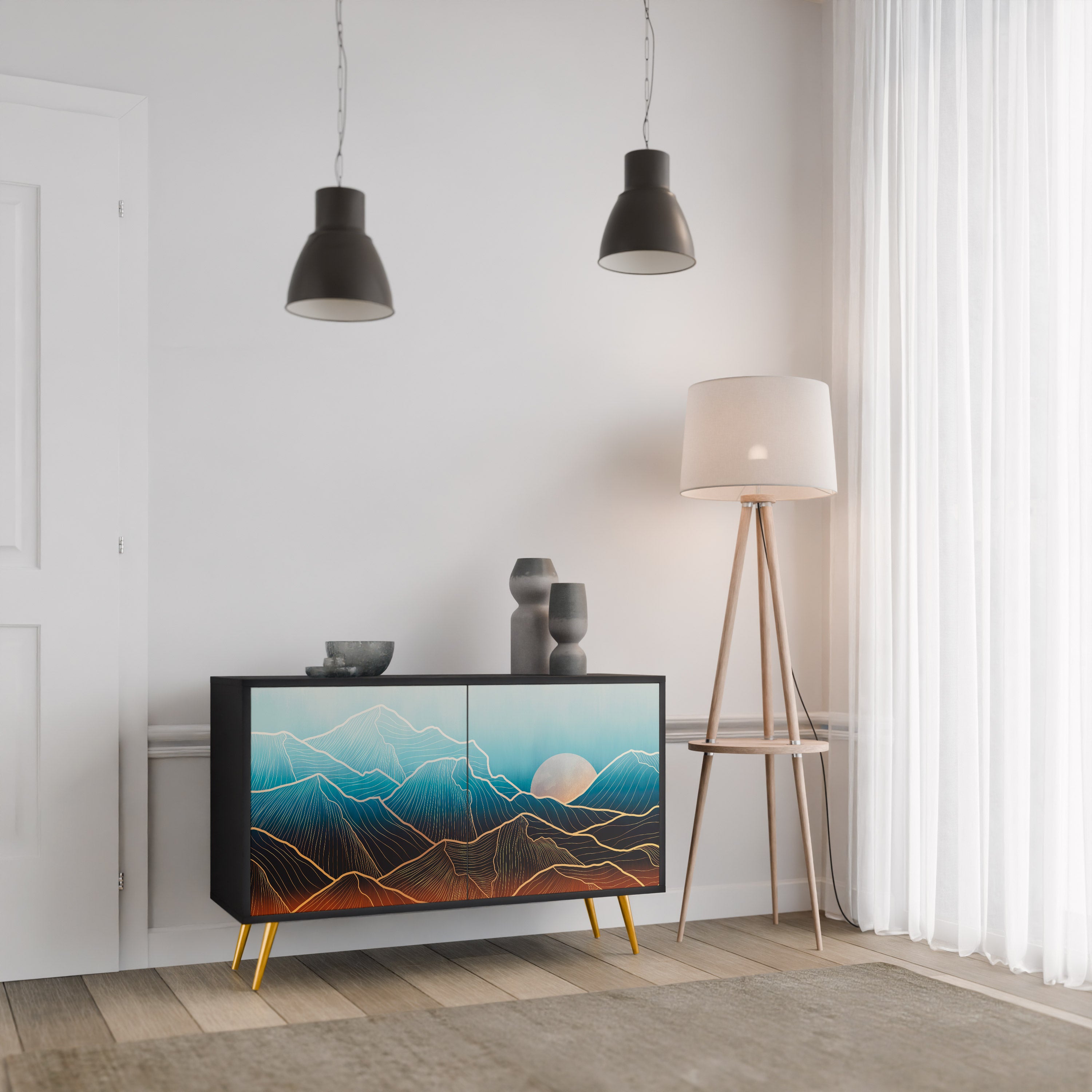 LUNAR SECRETS 2-Door Sideboard in Black Finish