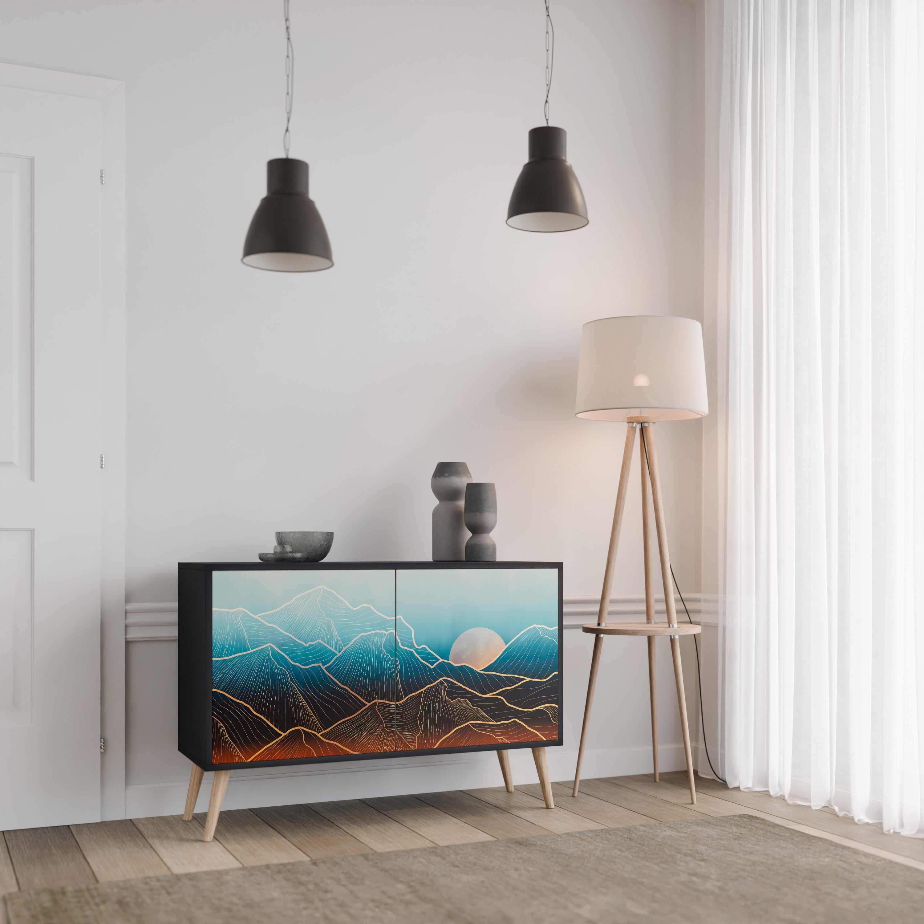 LUNAR SECRETS 2-Door Sideboard in Black Finish