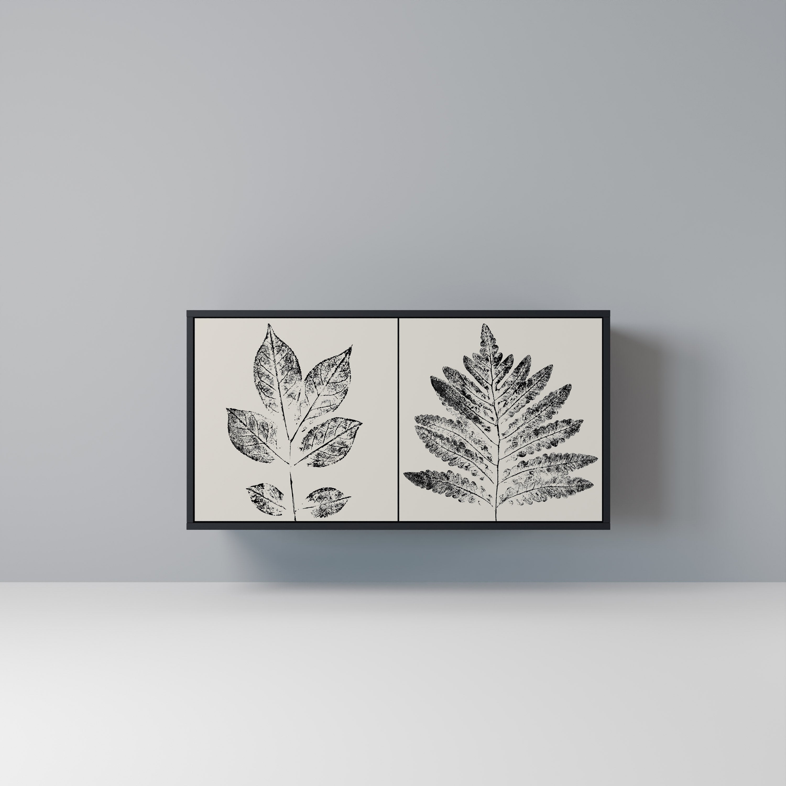 LEAFY STAMPS 2-Door Sideboard in Black Finish