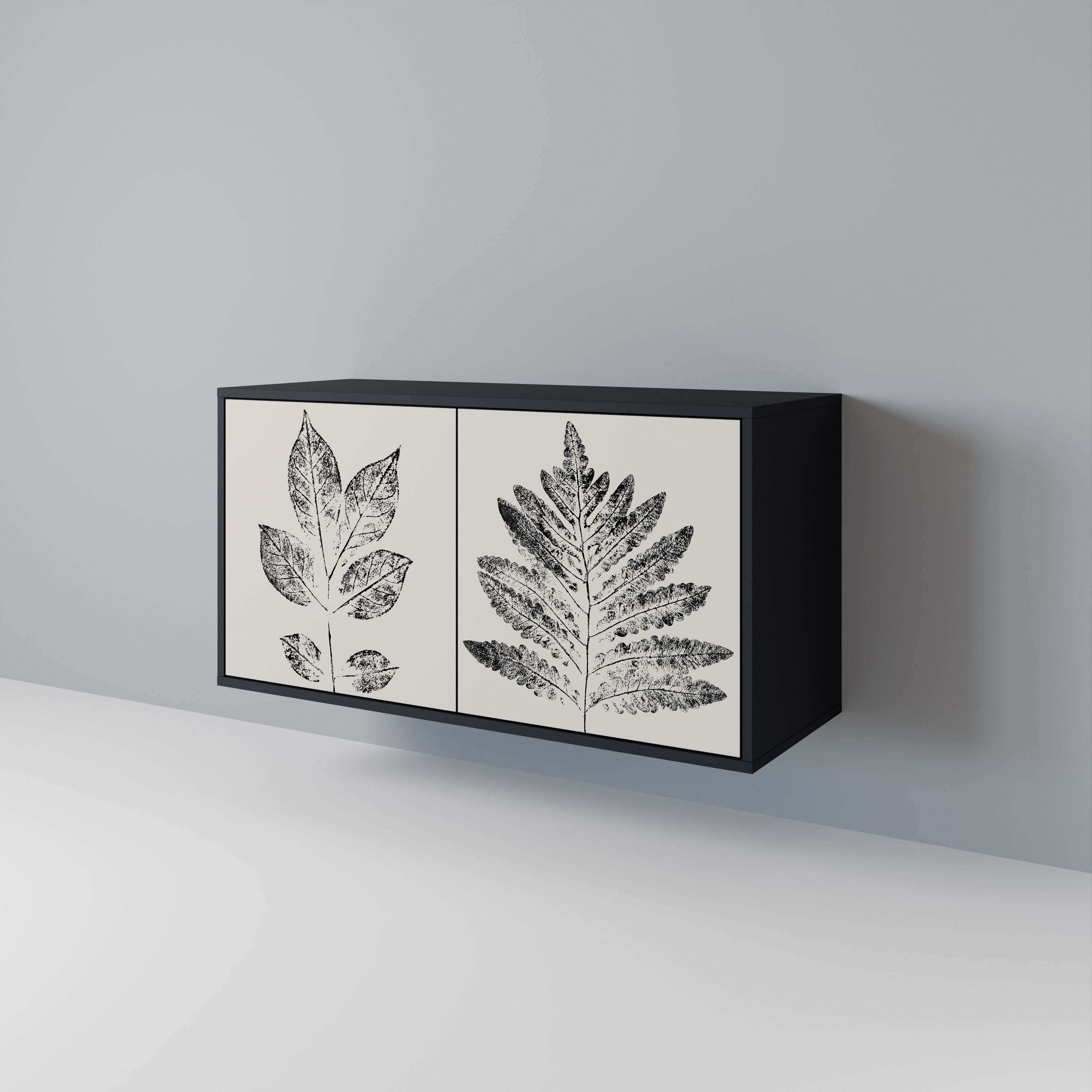 LEAFY STAMPS 2-Door Sideboard in Black Finish