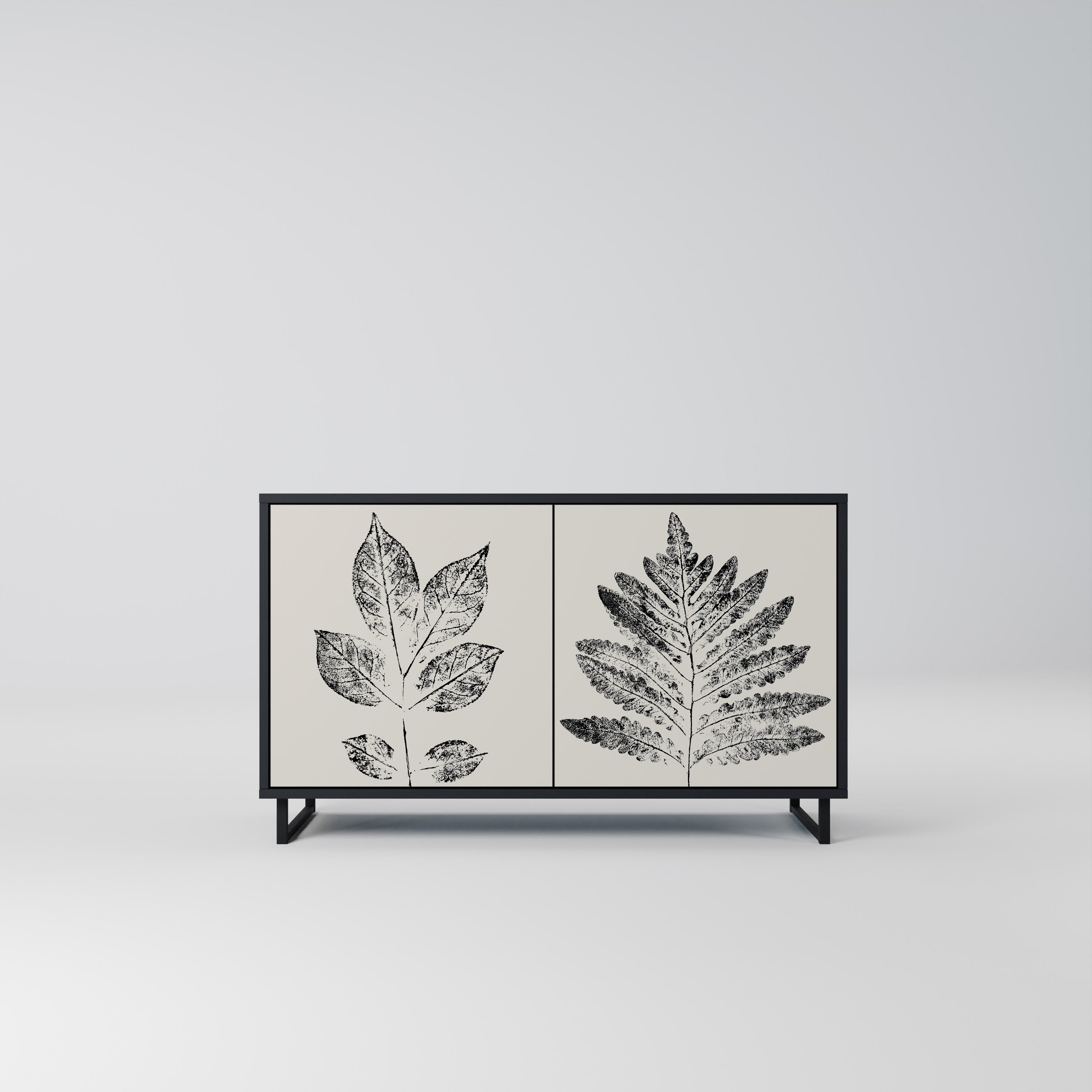 LEAFY STAMPS 2-Door Sideboard in Black Finish